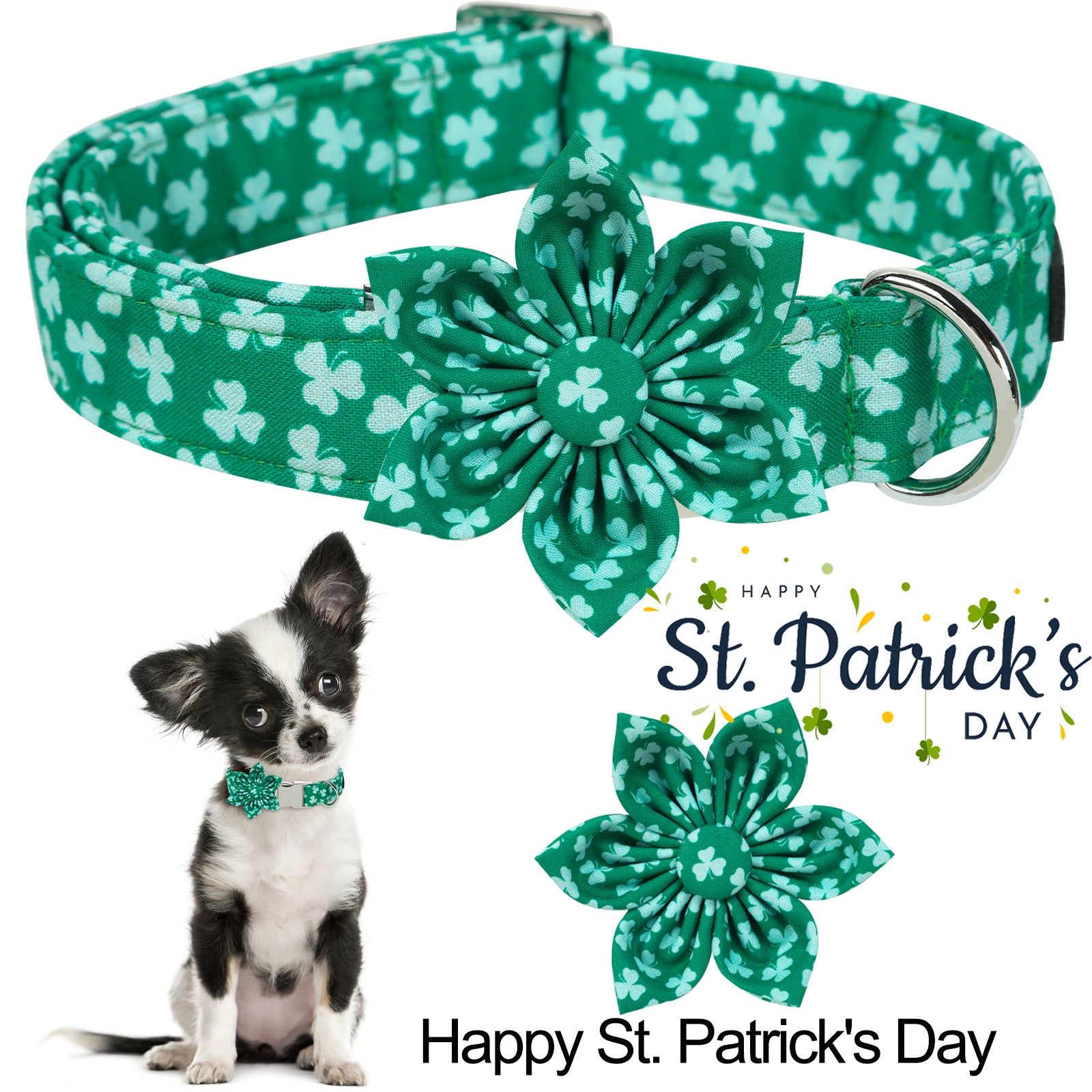 St. Patrick's Day Dog Collar with Flower for Female Dog