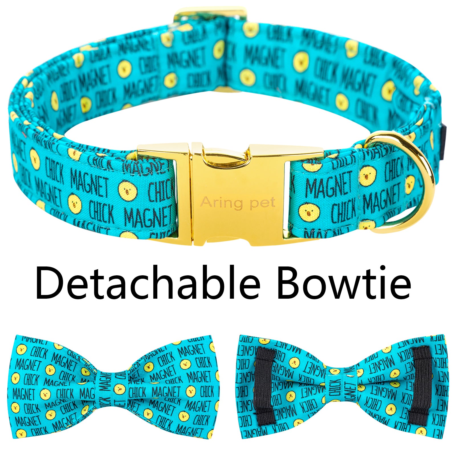 Easter Bowtie Dog Collar with Metal Buckle for Girl or Boy, Easter Chicken Pattern