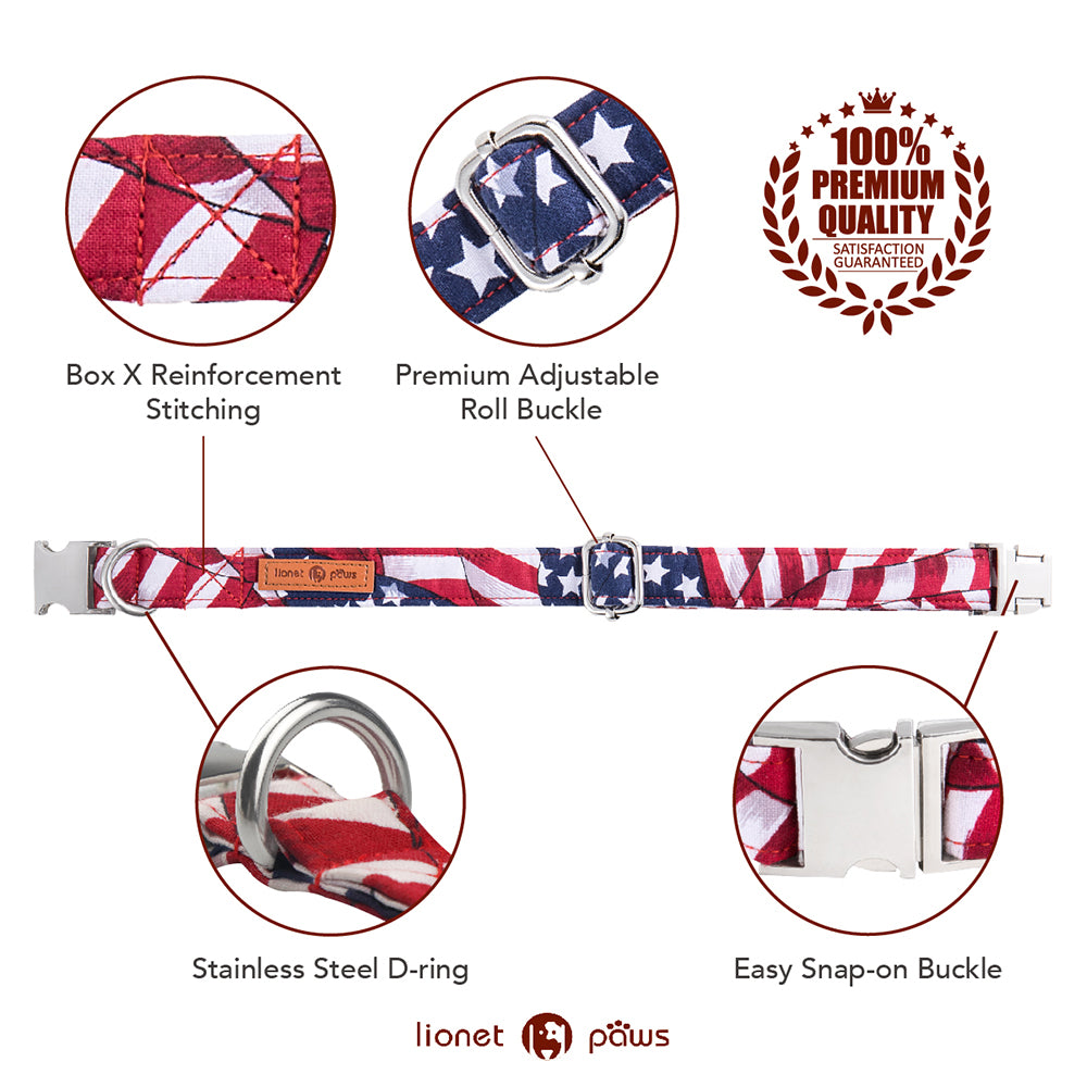 Patriotic Dog Collar with Bowtie, American Flag, 4th of July