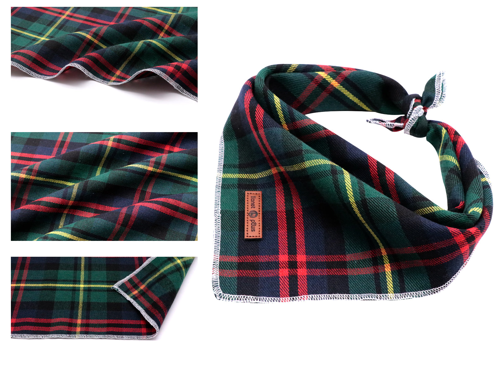 Green Tartan Dog Bandana Cotton Handkerchief Scarf Triangle Bandana for Male Female Dog