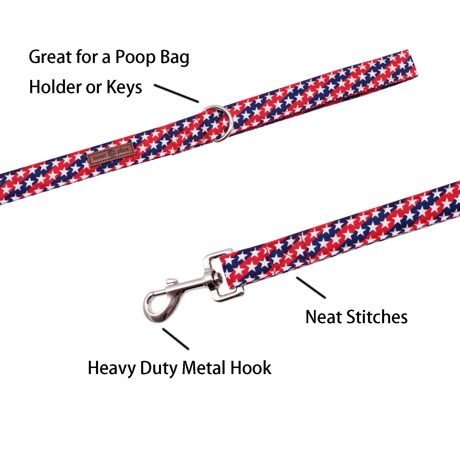 Patriotic Dog Leash for Small Medium Large Dog Matching Collar, 4th of July