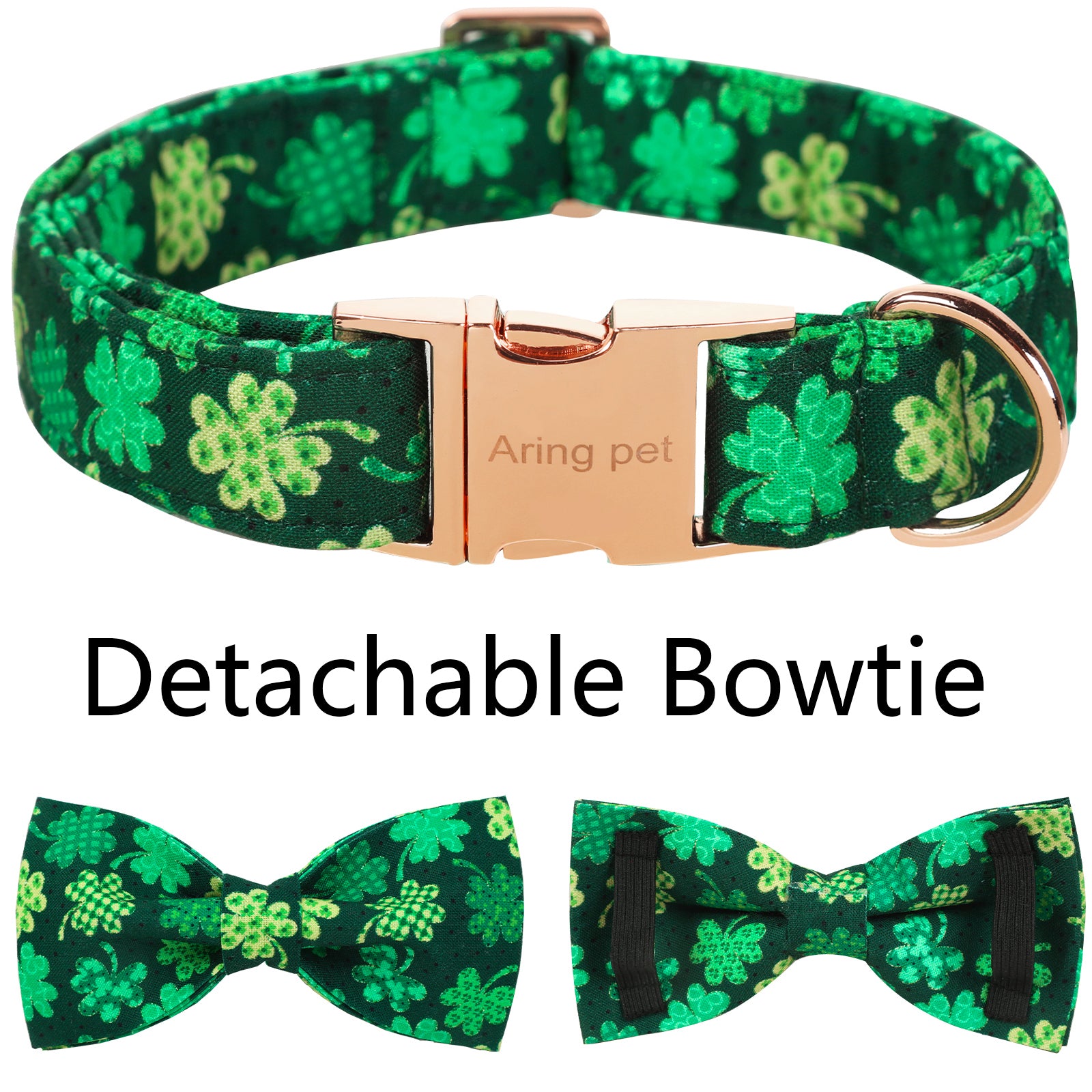 St. Patrick's Day Dog Collar with Bowtie for Girl or Boy, Green Clover