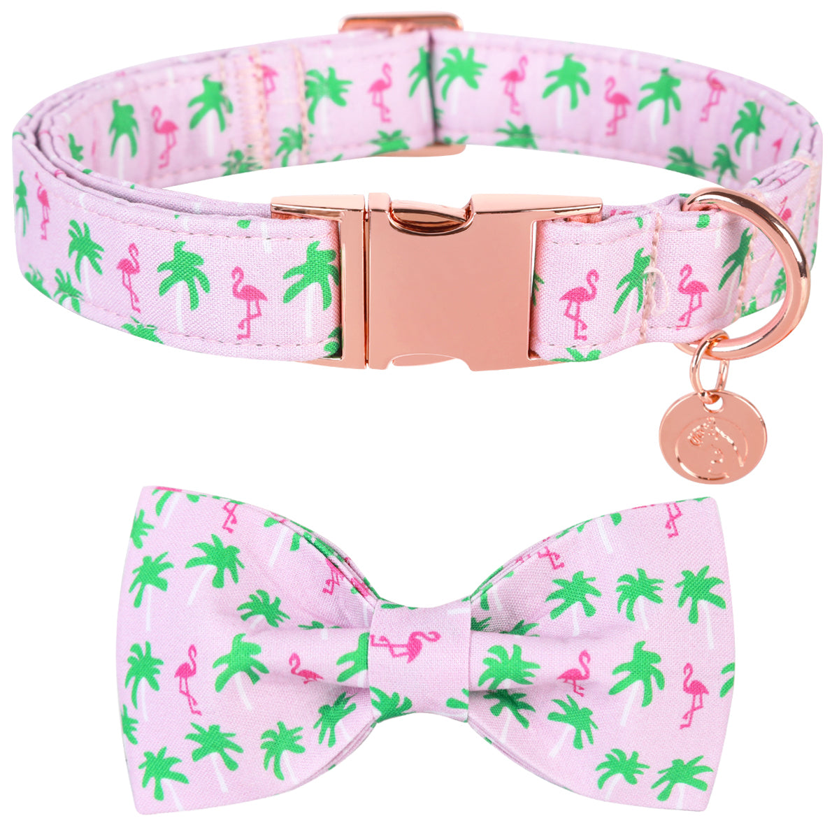 Summer Bowtie Dog Collar with Metal Buckle for Girl, Flamingo