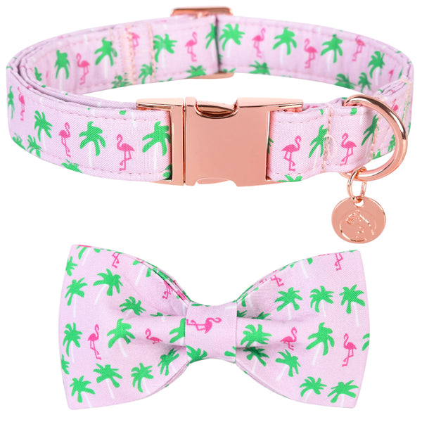 Summer Bowtie Dog Collar with Metal Buckle for Girl, Flamingo