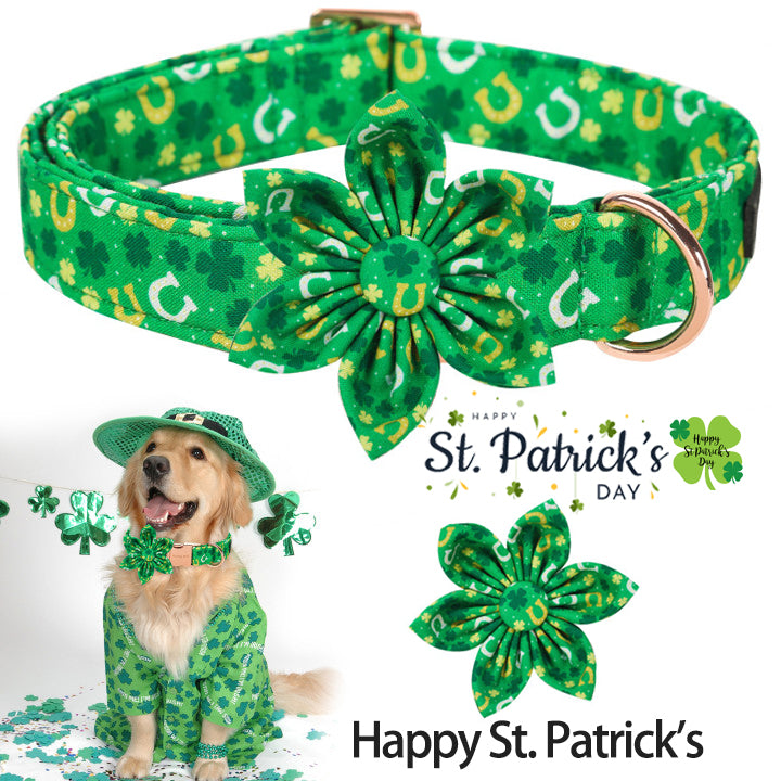 St. Patrick's Day Dog Collar with Flower for Female Dog