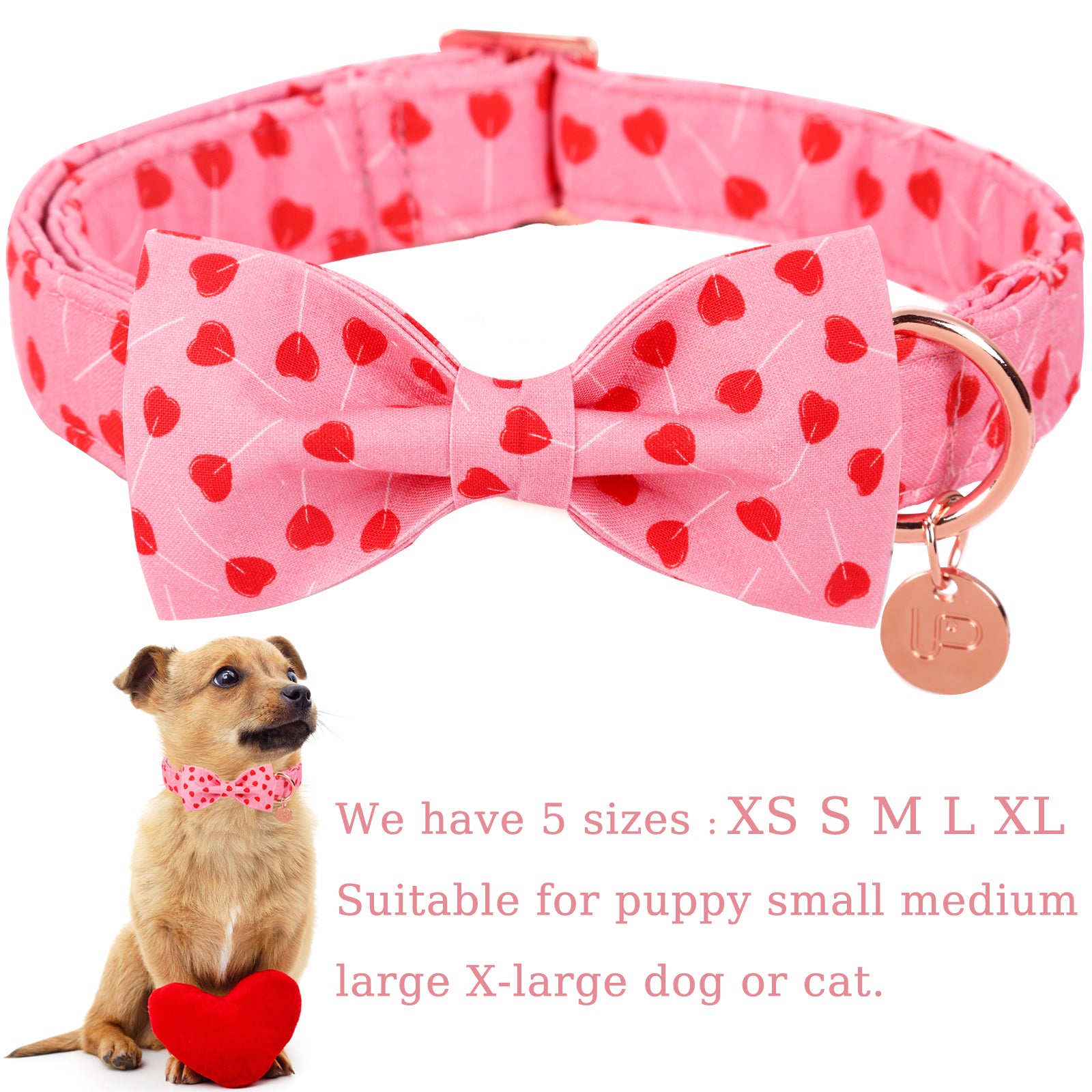 Valentine's Day Bowtie Dog Collar with Metal Buckle for Female Dog