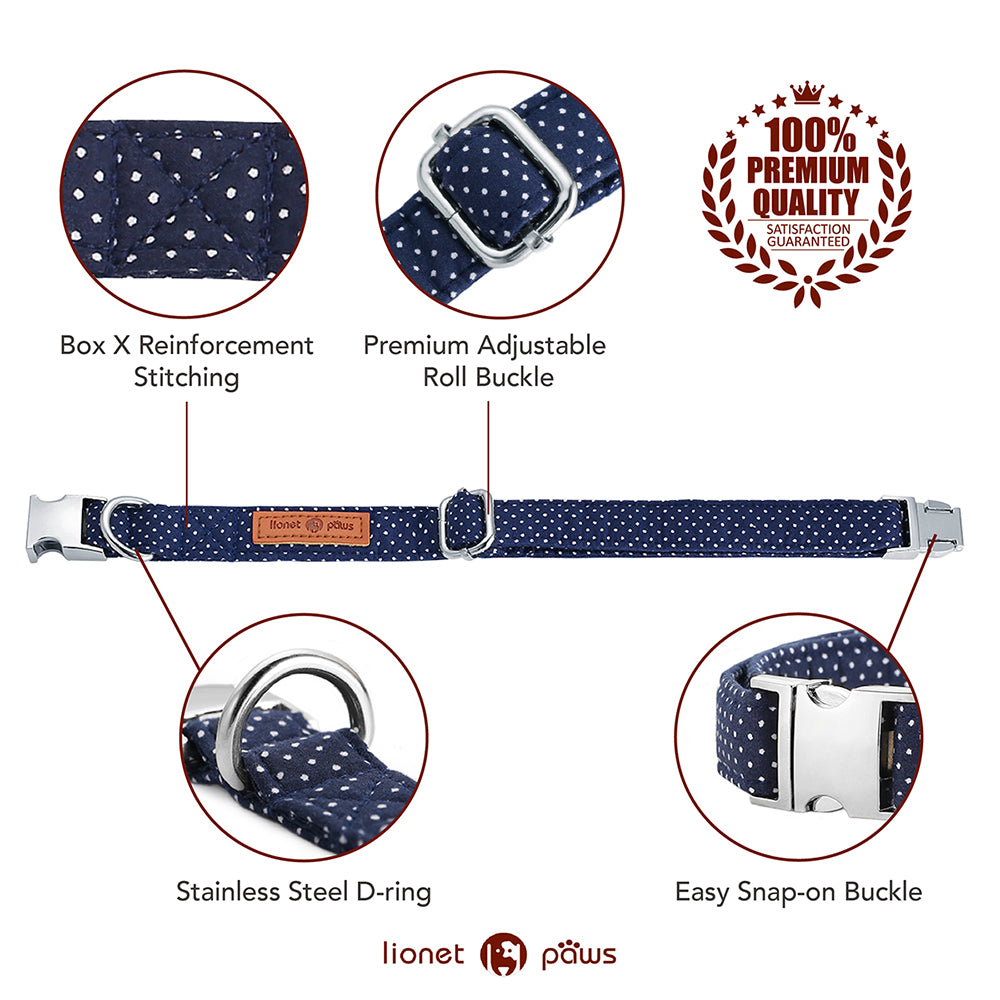 Bowtie Dog Collar with Metal Buckle for Girl or Boy, Navy Blue
