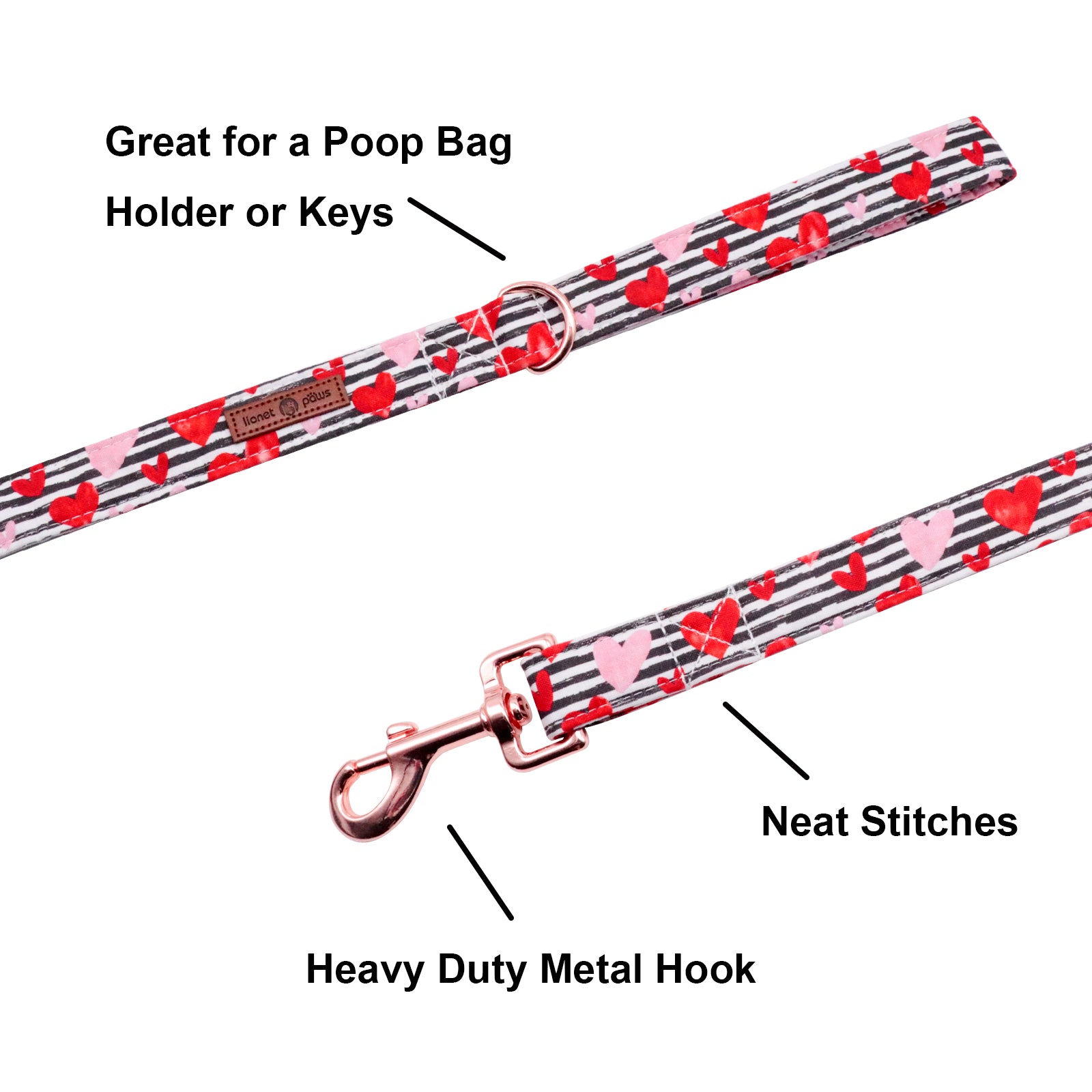 Valentine's Day Dog Leash for Small Medium Large Dog Matching Collar
