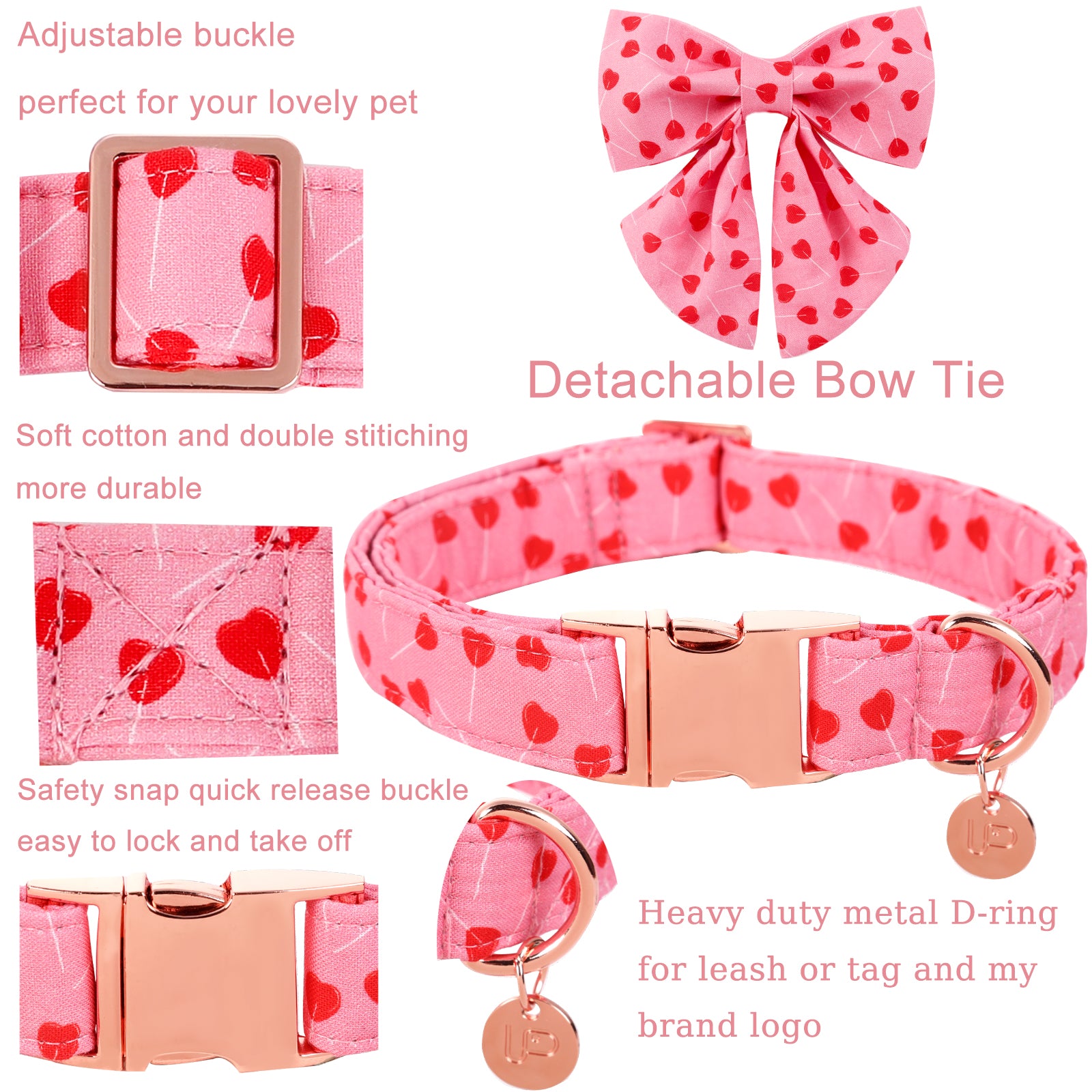 Valentine's Day Dog Collar with Sailor Bow for Girl