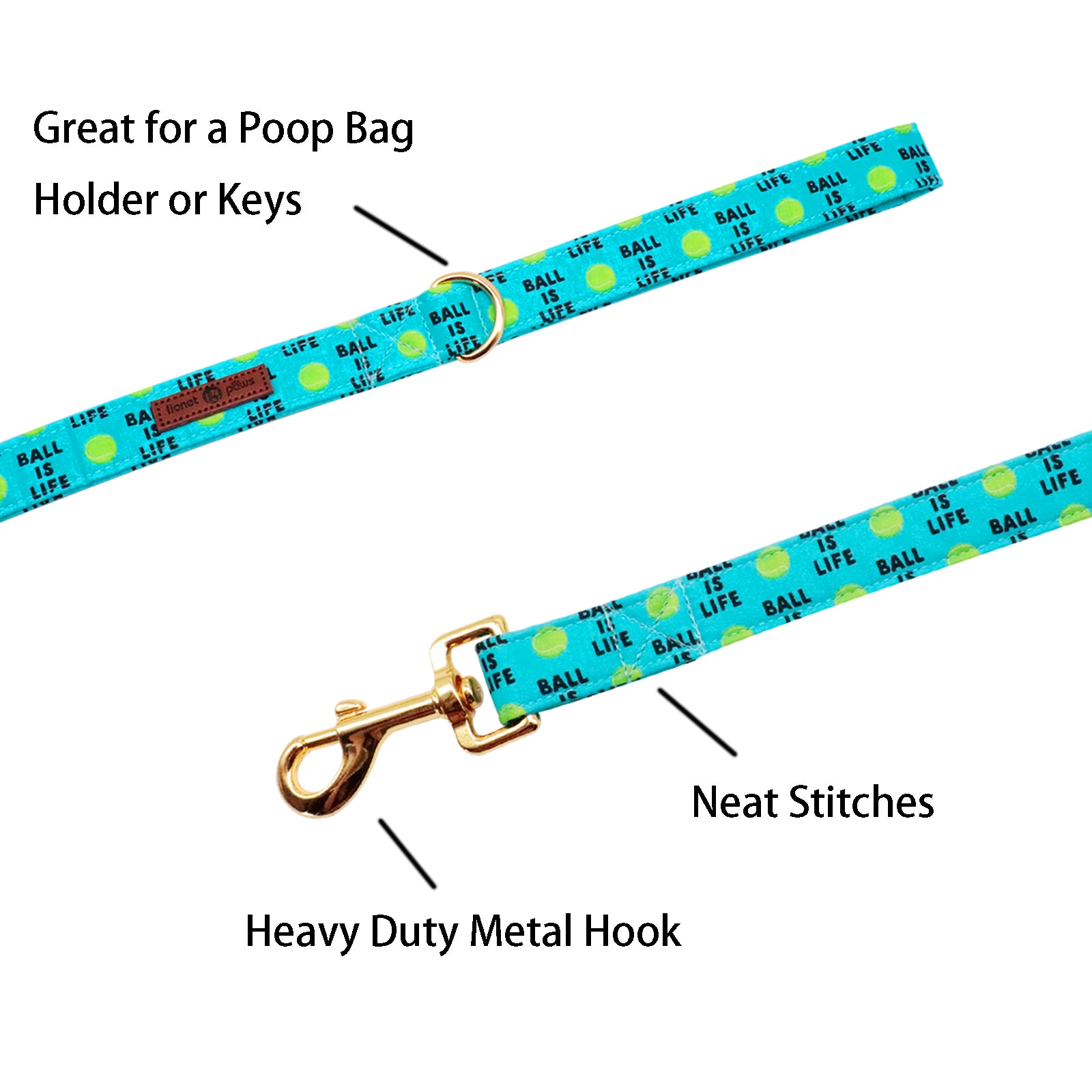 Dog Leash for Small Medium Large Dog Matching Collar, Tennis Ball Pattern