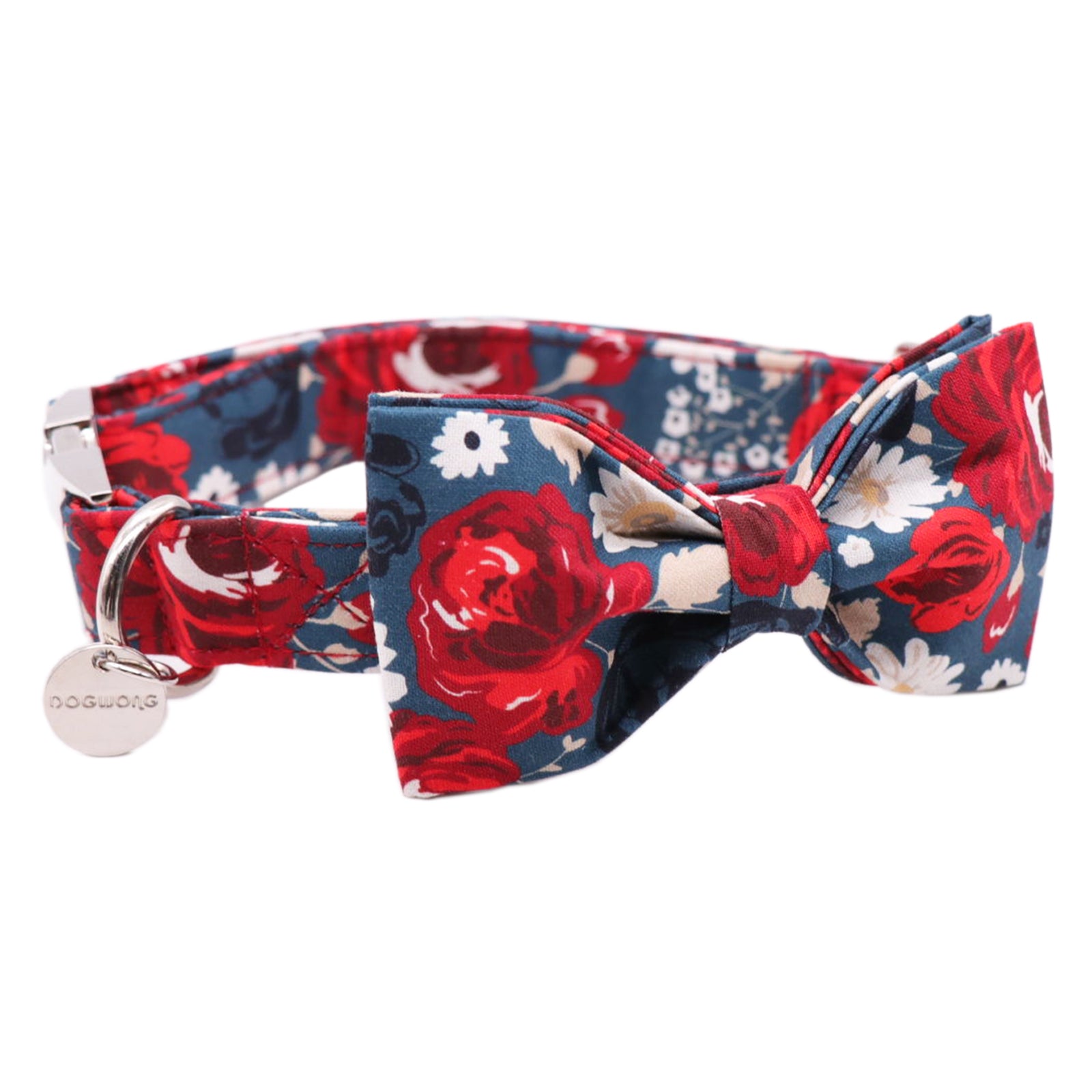 Bowtie Dog Collar with Metal Buckle for Girl, Flower Pattern