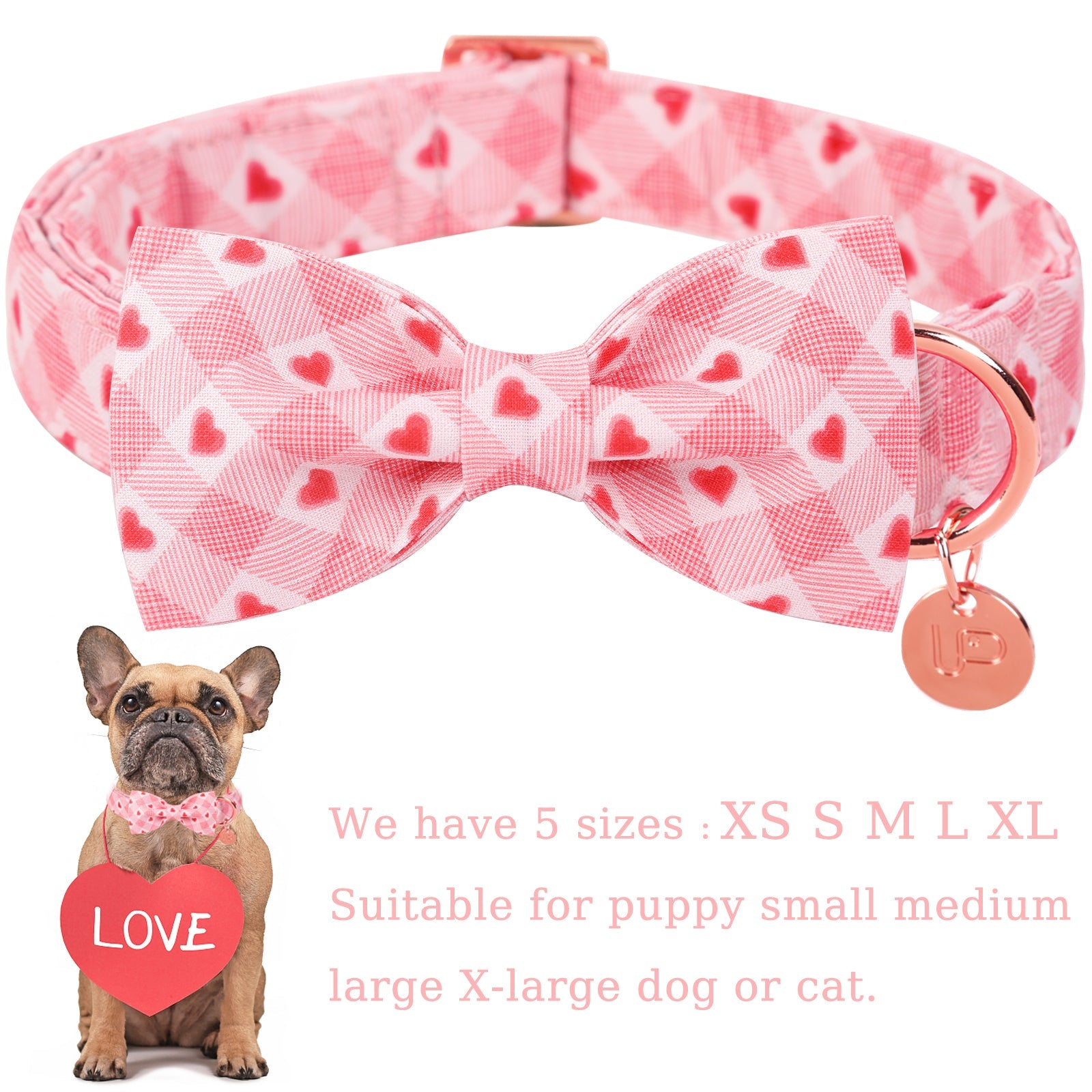 Valentine's Day Bowtie Dog Collar with Metal Buckle for Female Dog