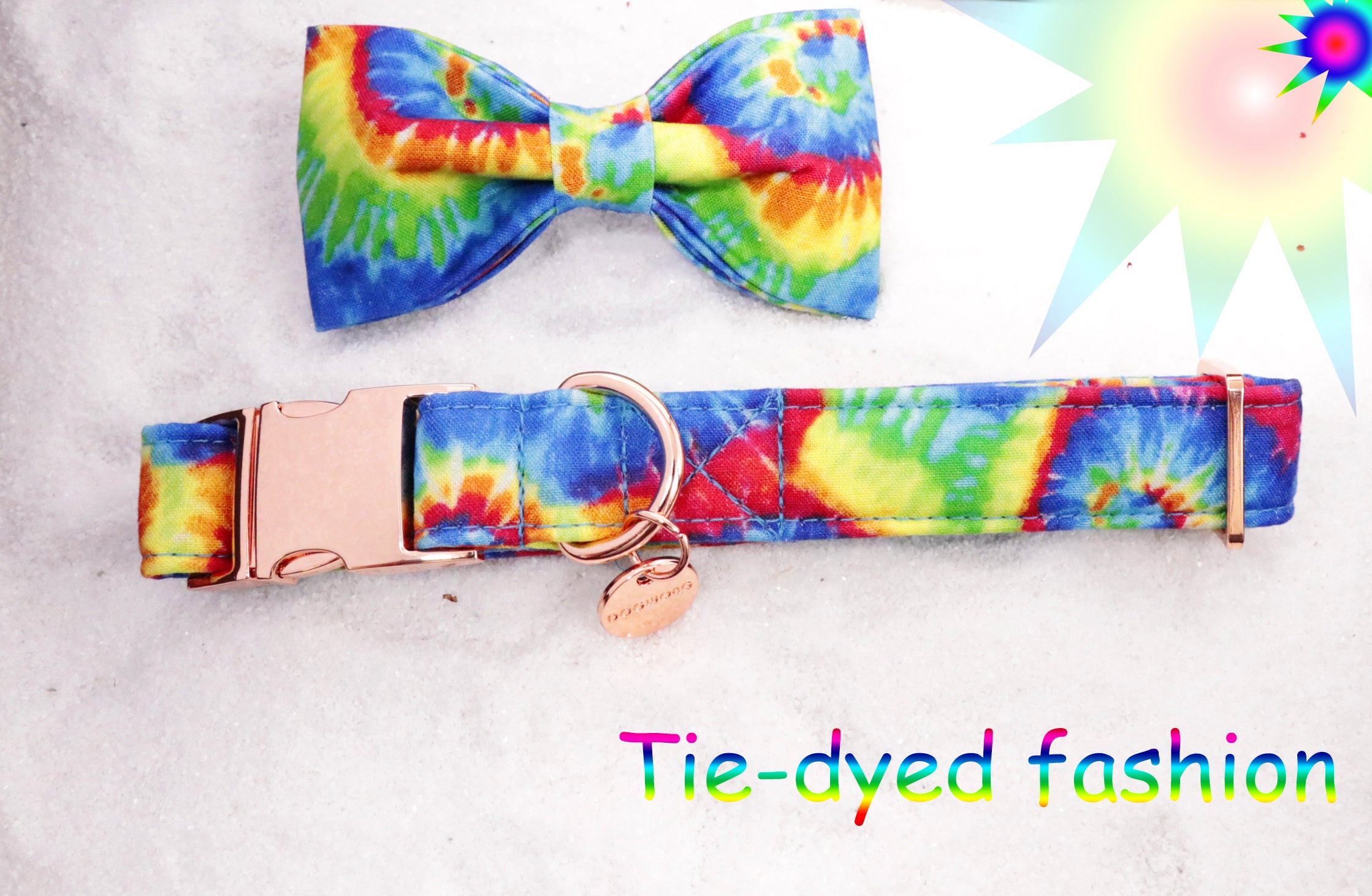 Tie-dye Bowtie Dog Collar with Metal Buckle for Girl or Boy