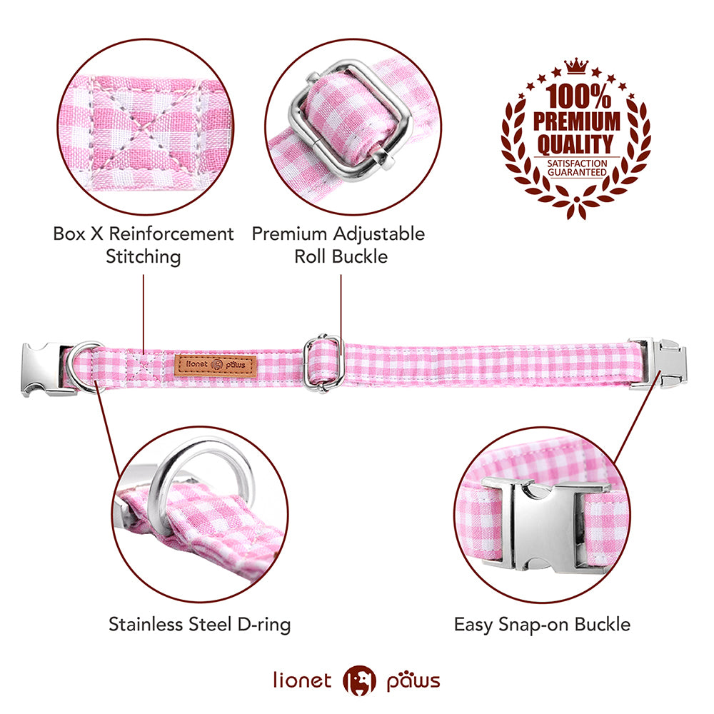 Pink Bowtie Dog Collar with Metal Buckle for Girl