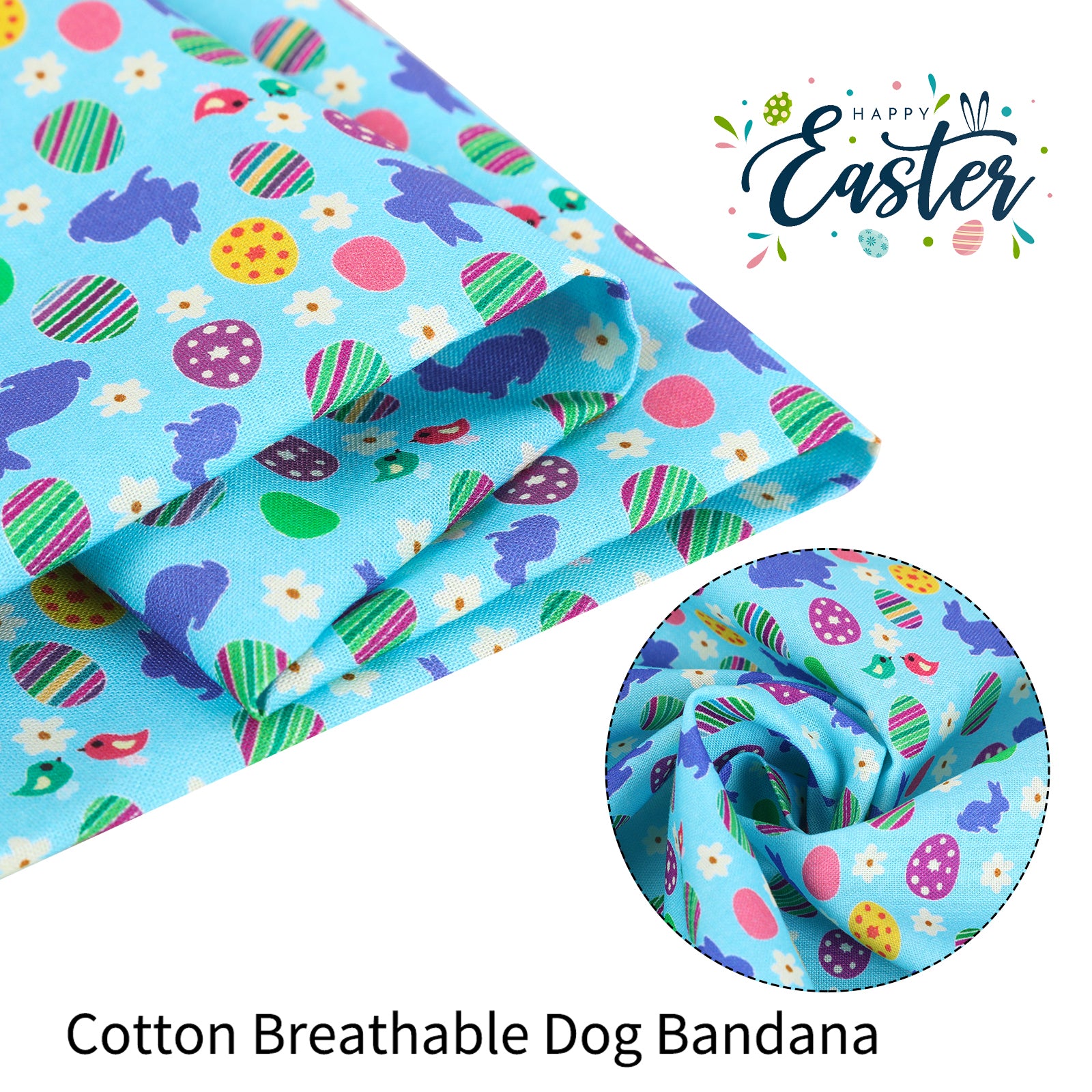 Easter Dog Bandana Cotton Handkerchief Scarf for Female Dog, Bunny Egg