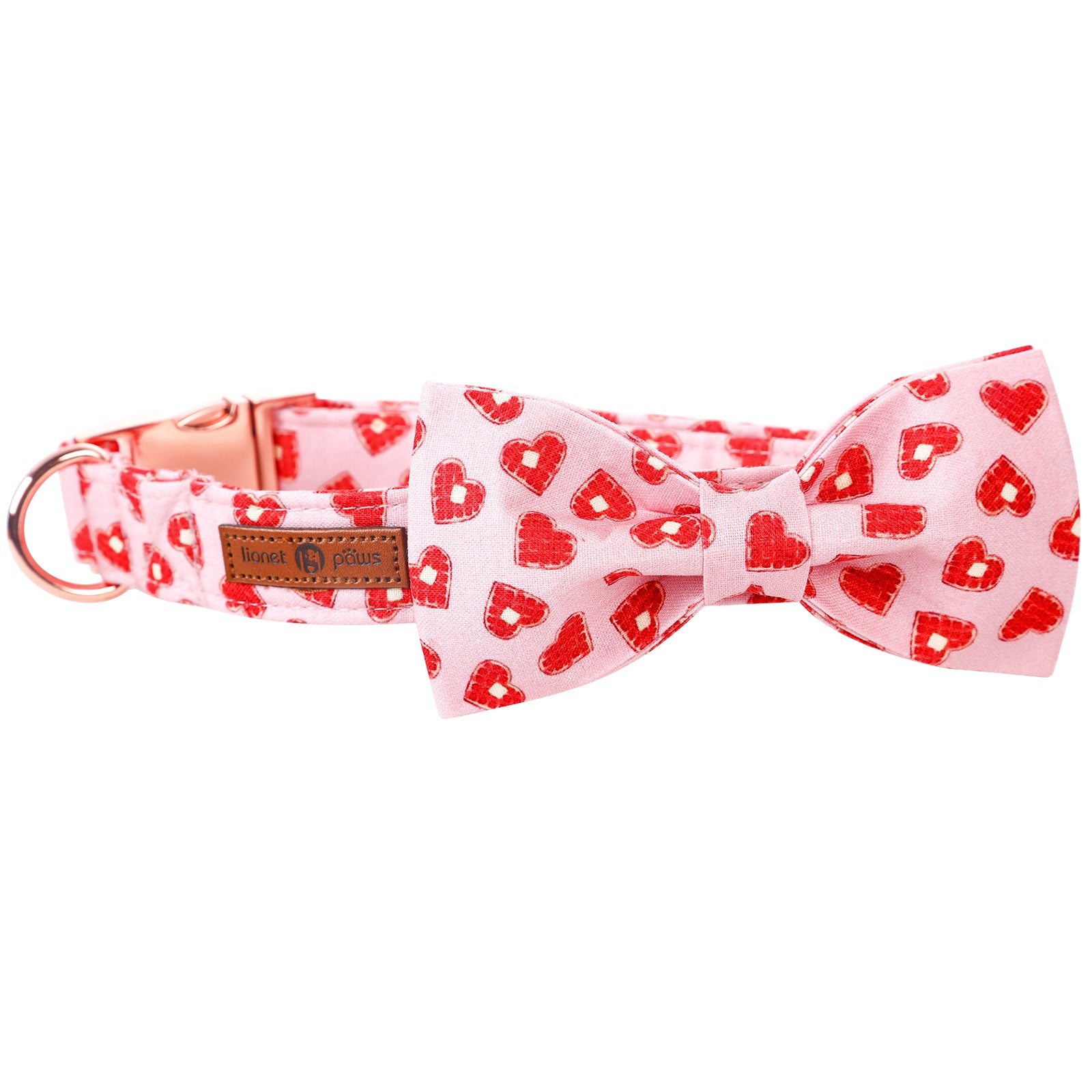 Valentine's Dog Collar with Bowtie for Girl, Hearts, Pink