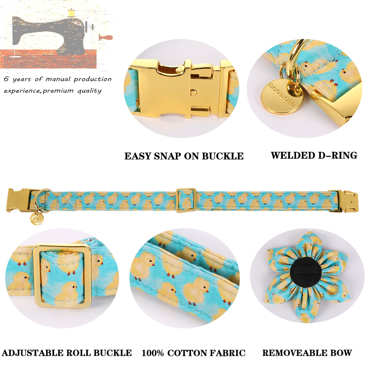 Easter Dog Collar with Flower for Female Dog, Chicken Pattern