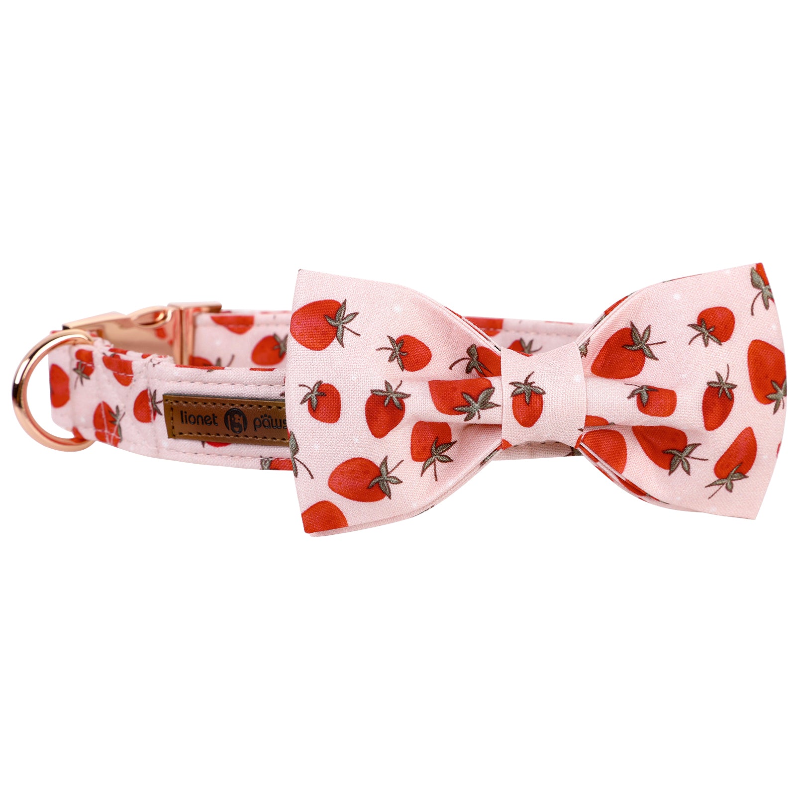 Pink Dog Collar with Bowtie for Girl, Strawberry