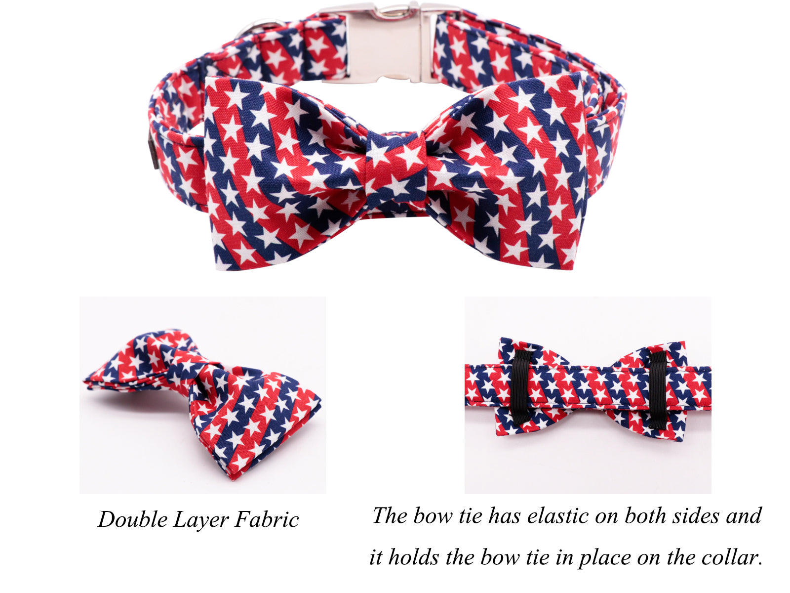 Patriotic Dog Collar with Bowtie, 4th of July