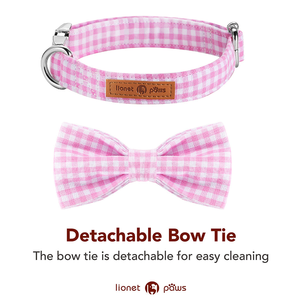 Pink Bowtie Dog Collar with Metal Buckle for Girl