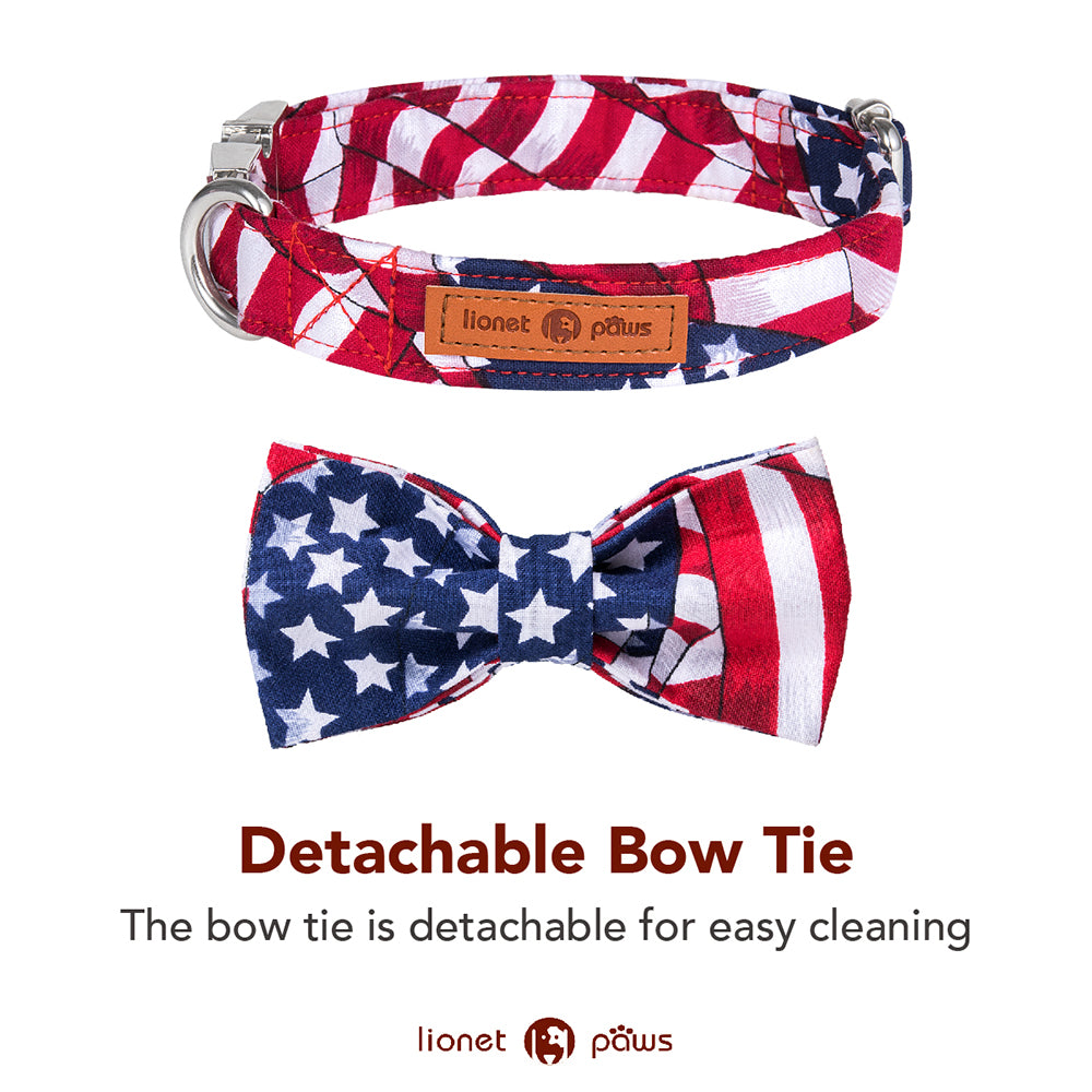 Patriotic Dog Collar with Bowtie, American Flag, 4th of July
