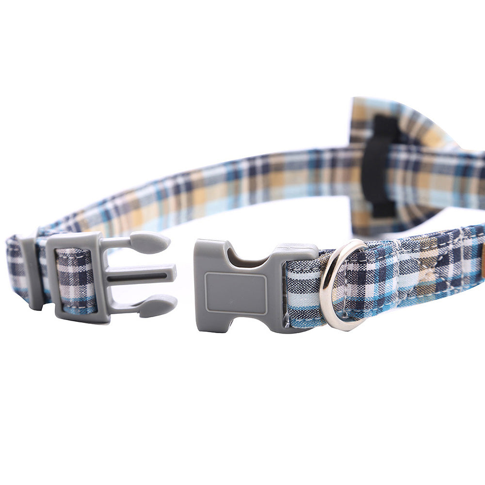 Blue Bowtie Dog Cat Collar with Plastic Buckle for Girl or Boy