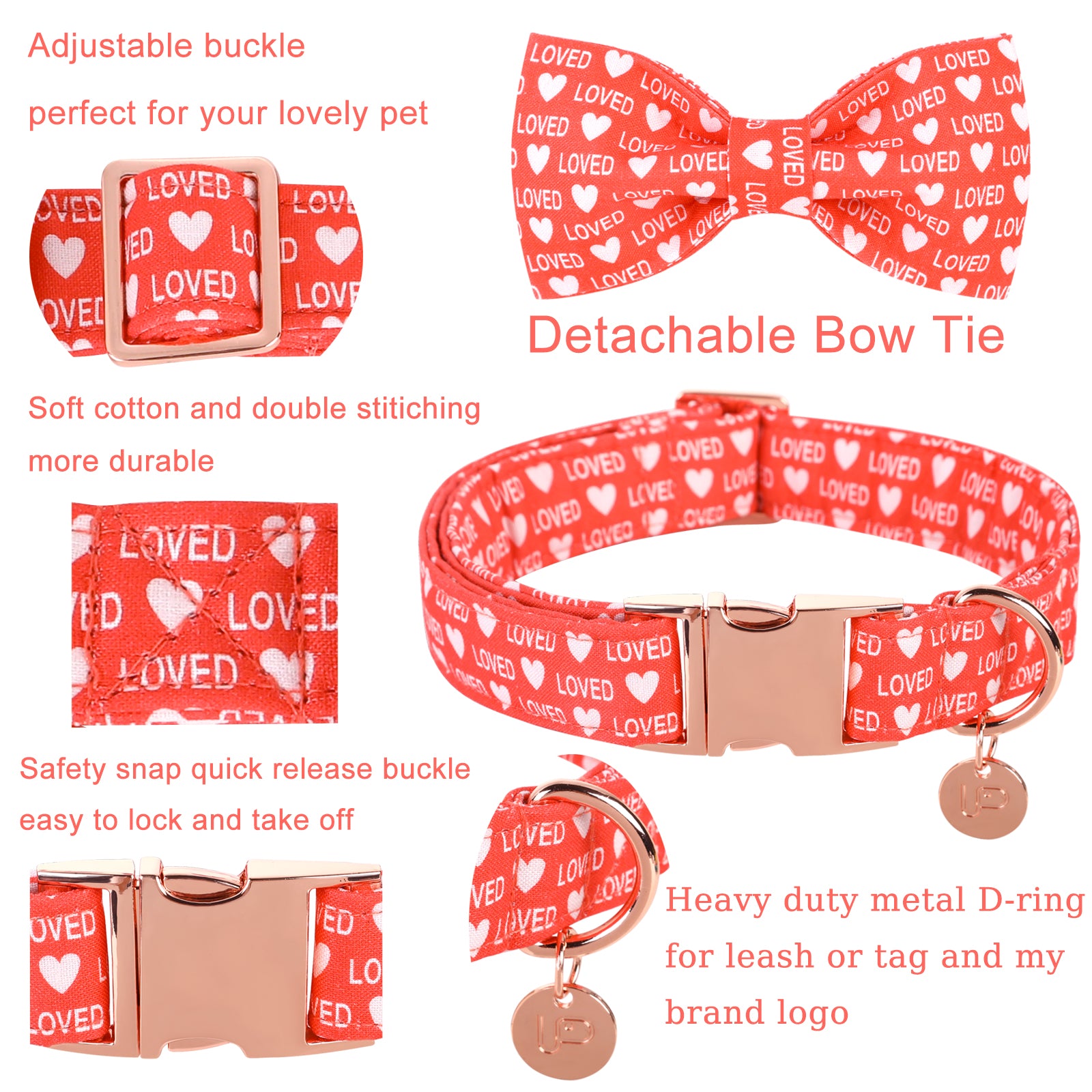 Valentine's Day Bowtie Dog Collar with Metal Buckle for Female Dog
