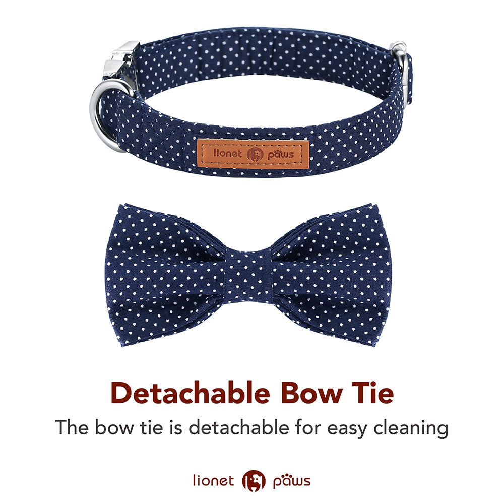 Bowtie Dog Collar with Metal Buckle for Girl or Boy, Navy Blue