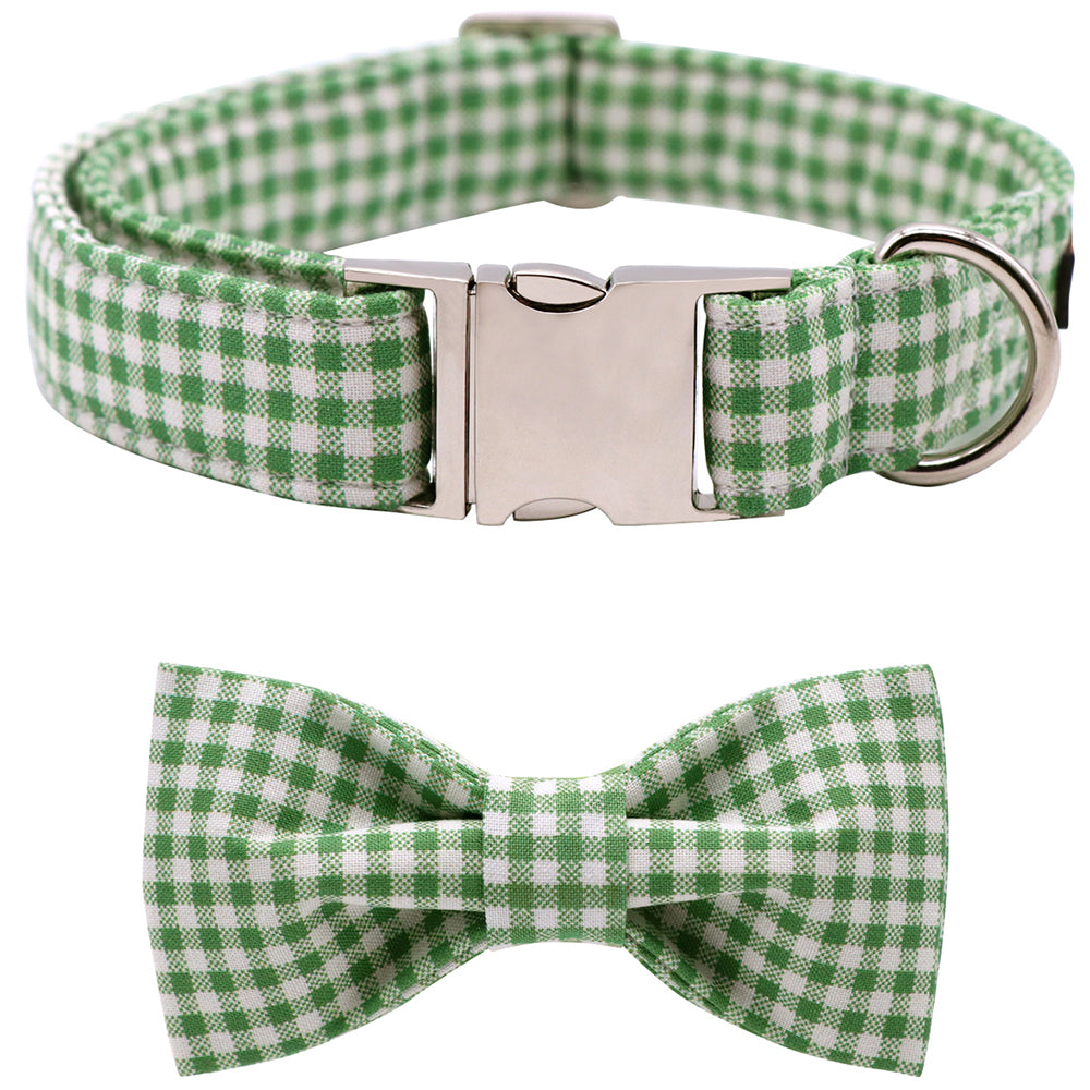 Spring Bowtie Dog Collar with Metal Buckle for Boy or Girl, Green