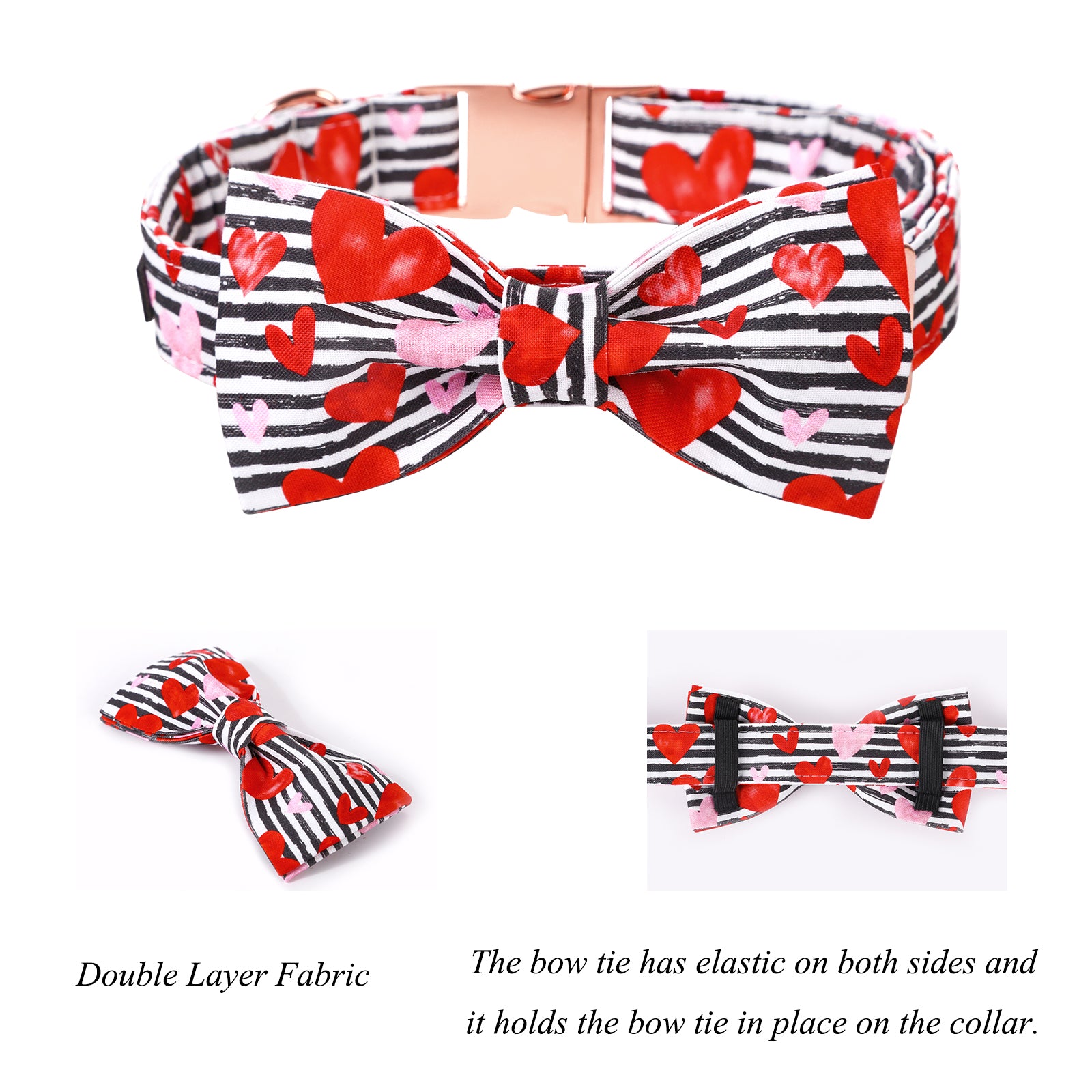 Valentine's Dog Collar with Bowtie for Girl or Boy, Hearts
