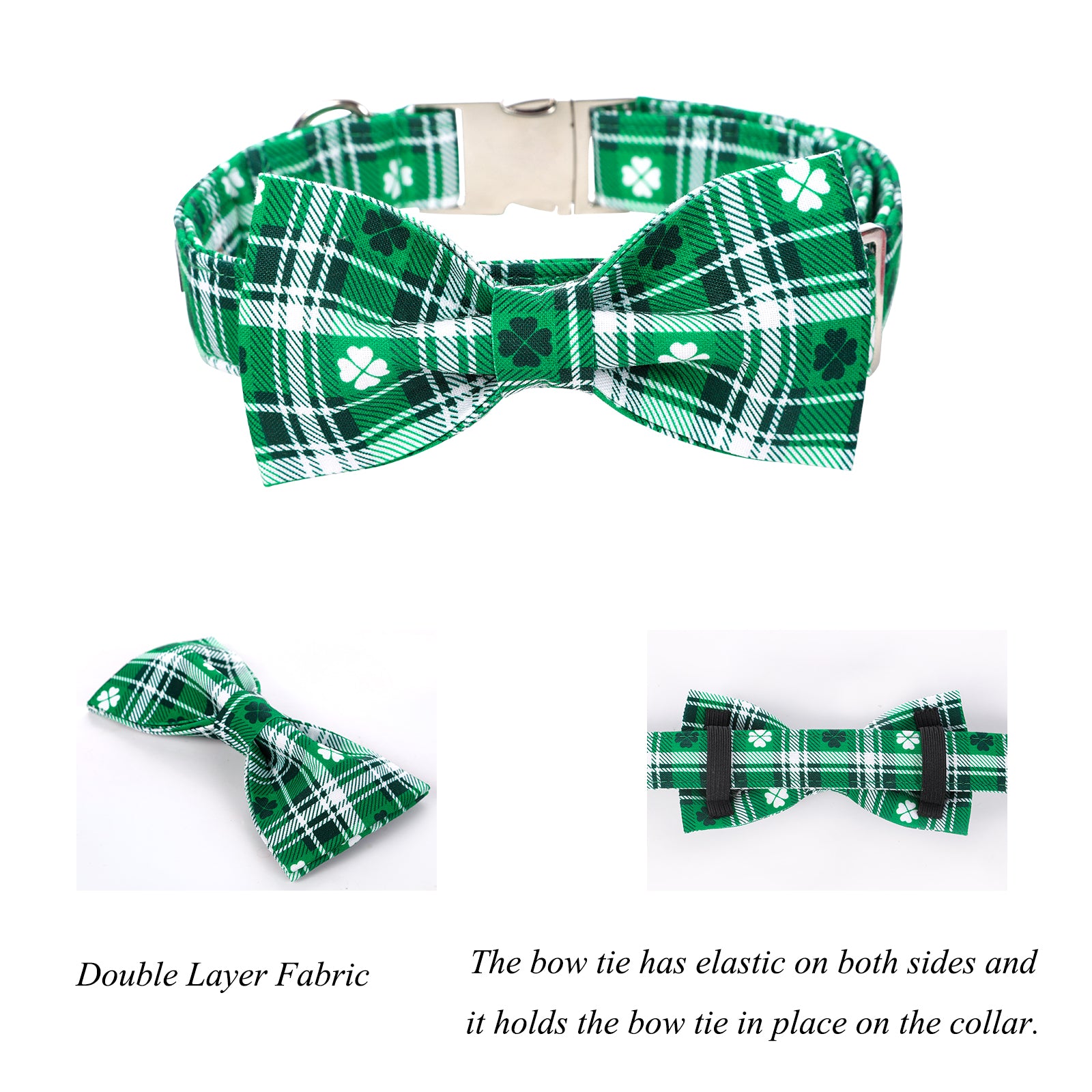 St. Patrick's Day Dog Collar with Bowtie for Girl or Boy, Green Clover