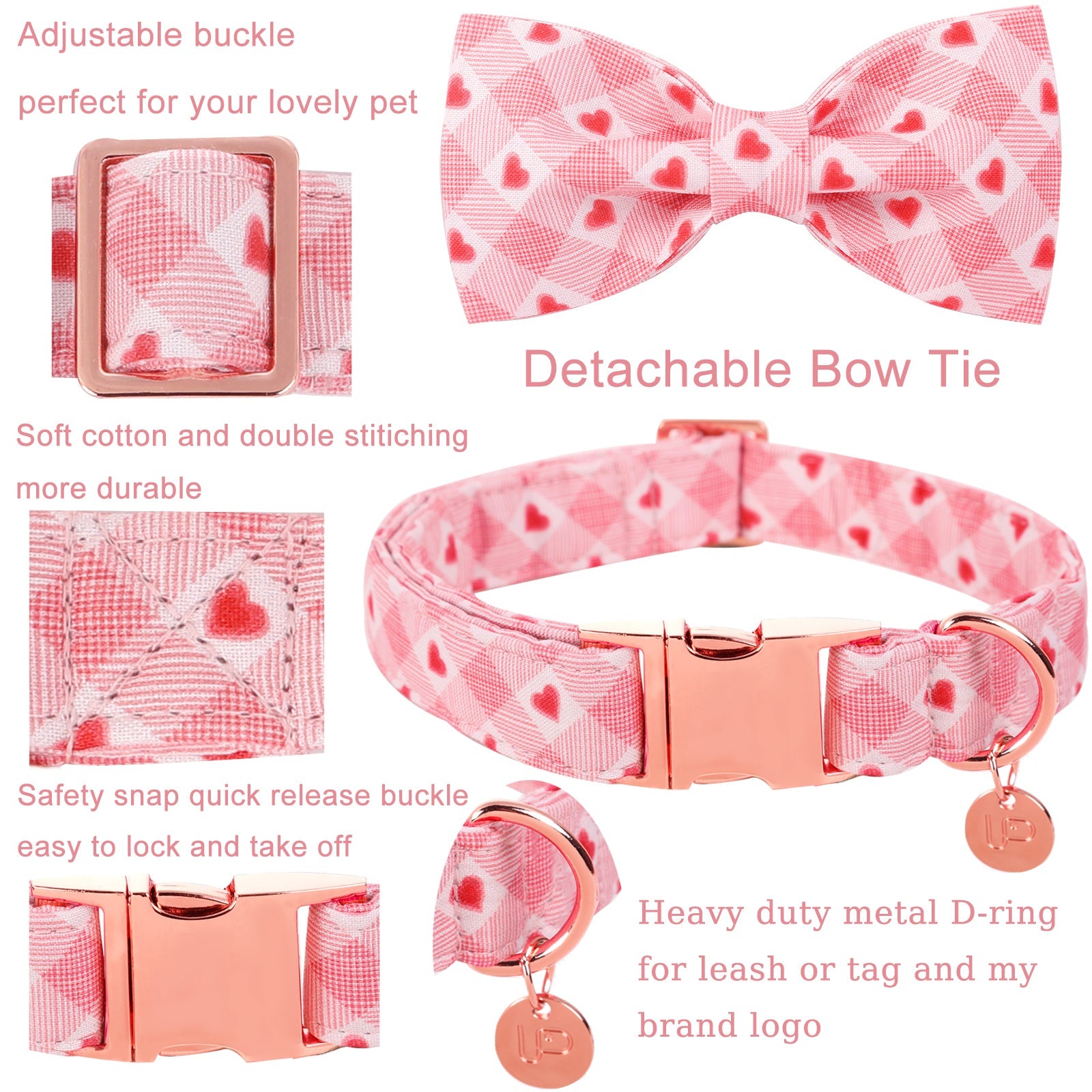 Valentine's Day Bowtie Dog Collar with Metal Buckle for Female Dog