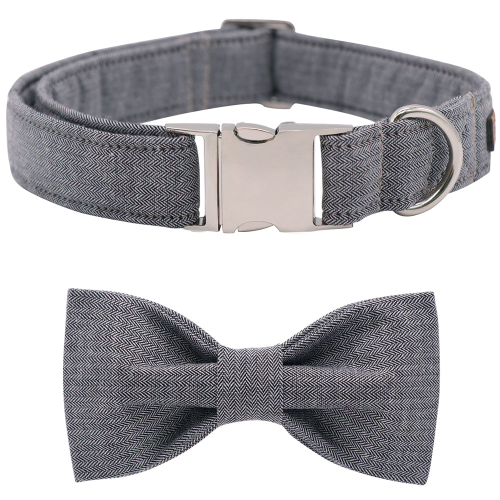 Dog Collar with Bowtie for Boy and girl, Gray