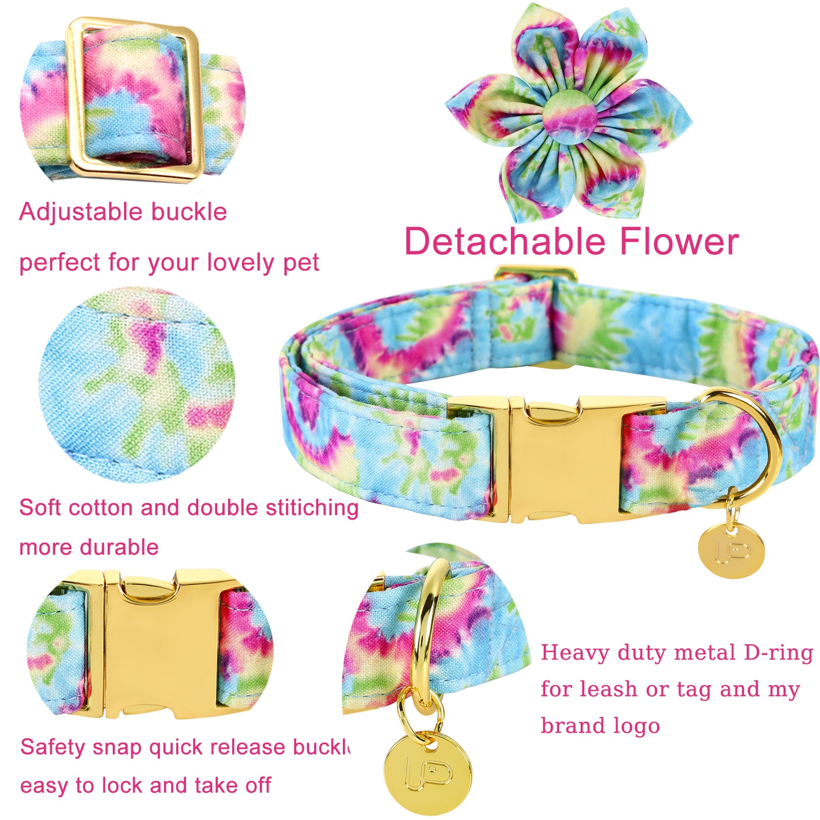Tie-dye Dog Collar with Flower for Female Dog