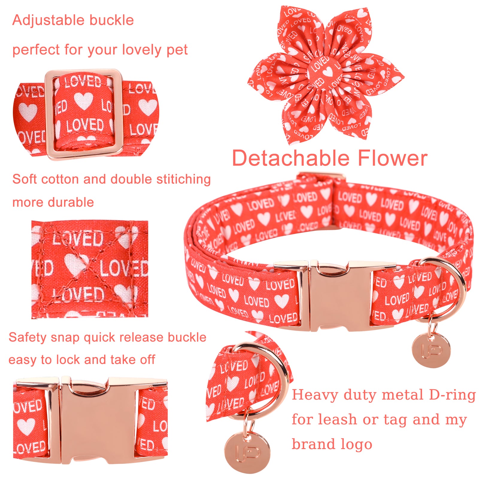 Valentine's Day Dog Collar with Flower for Female Dog