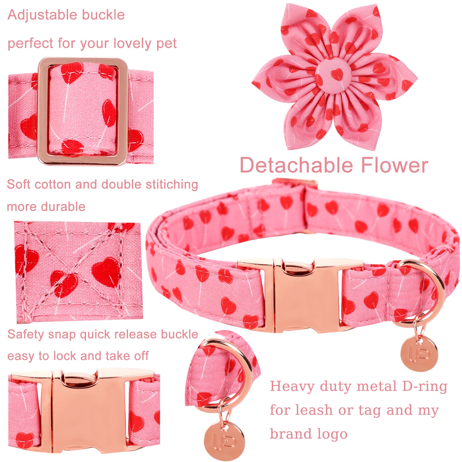 Valentine's Day Dog Collar with Flower for Female Dog