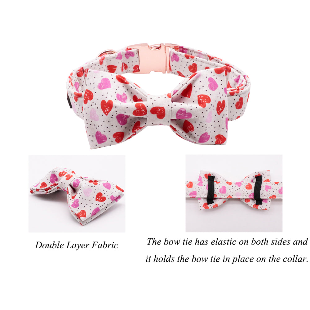 Valentine's Dog Collar with Bowtie for Girl or Boy, Hearts