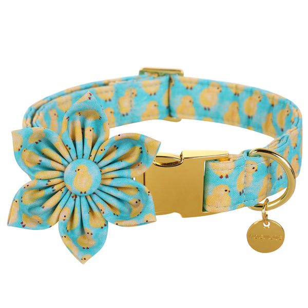 Easter Dog Collar with Flower for Female Dog, Chicken Pattern