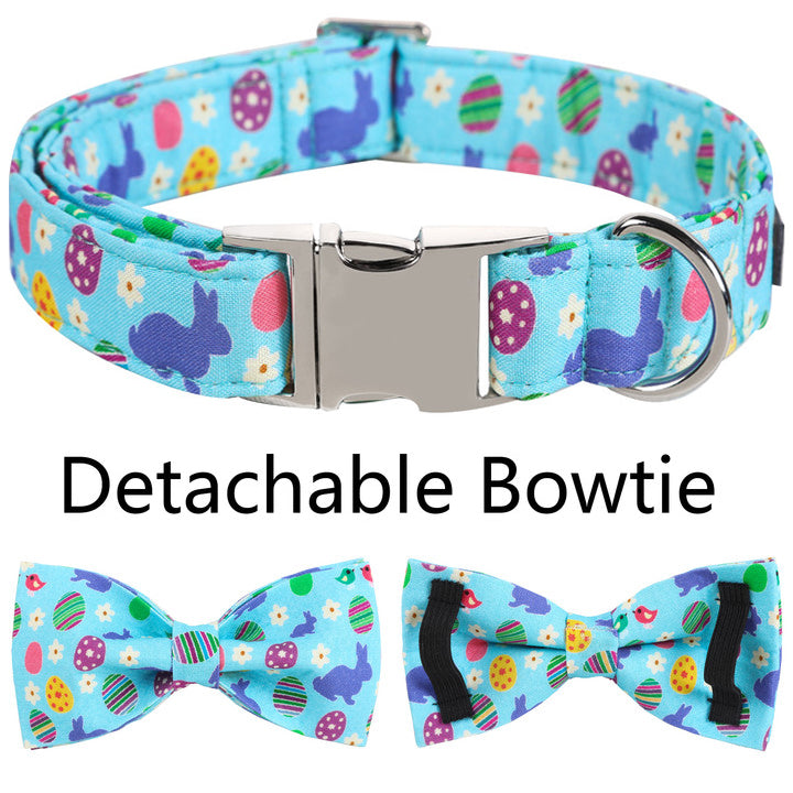 Easter Bowtie Dog Collar with Metal Buckle for Girl or Boy, Easter Bunny Egg Pattern