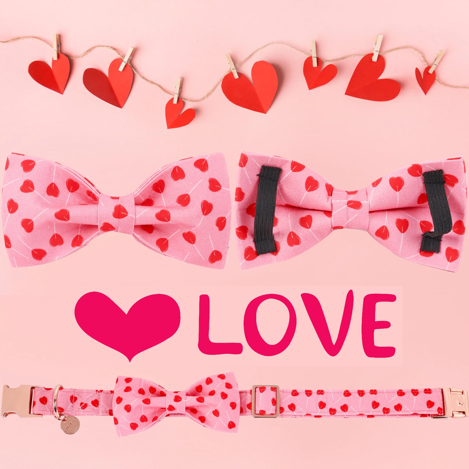 Valentine's Day Bowtie Dog Collar with Metal Buckle for Female Dog