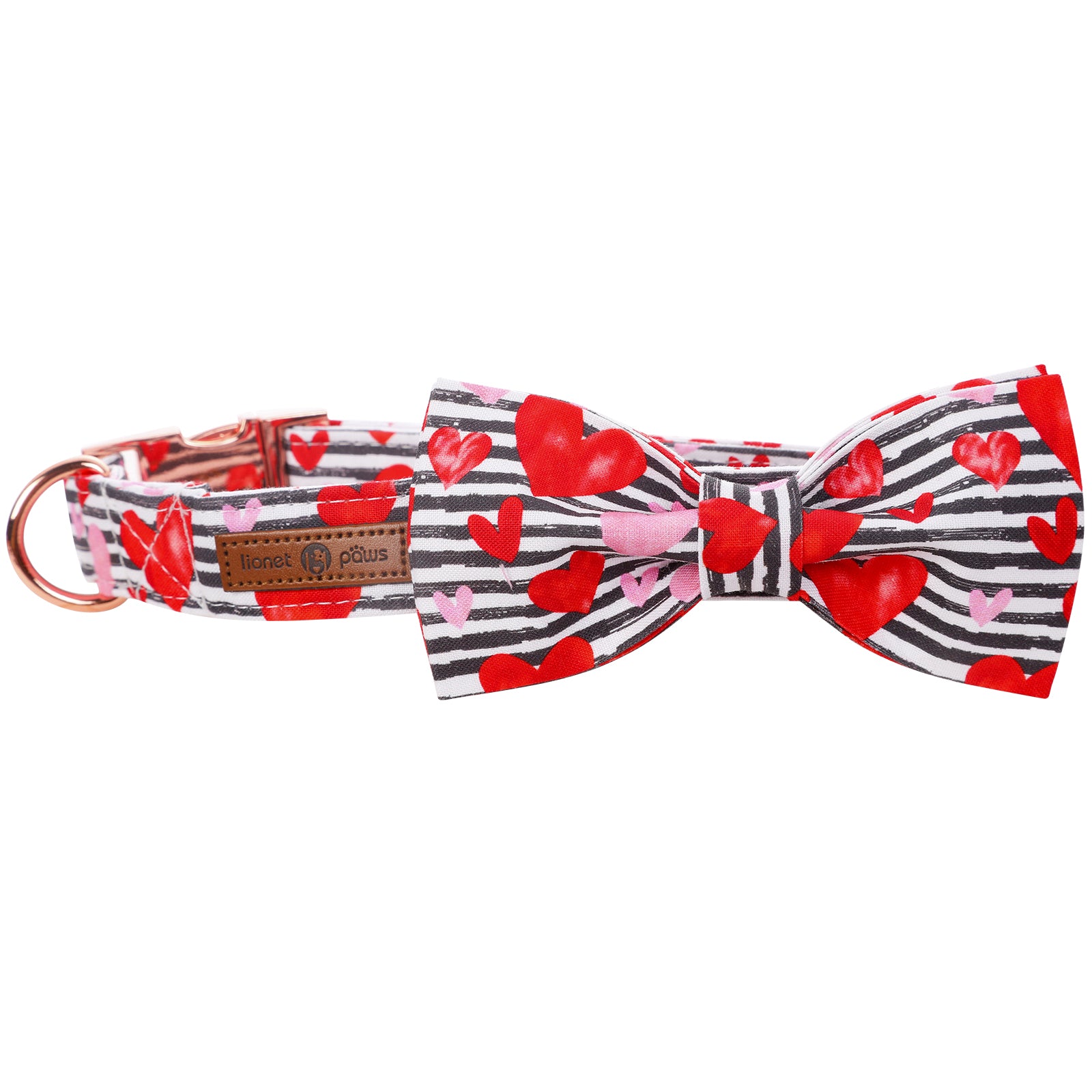 Valentine's Dog Collar with Bowtie for Girl or Boy, Hearts