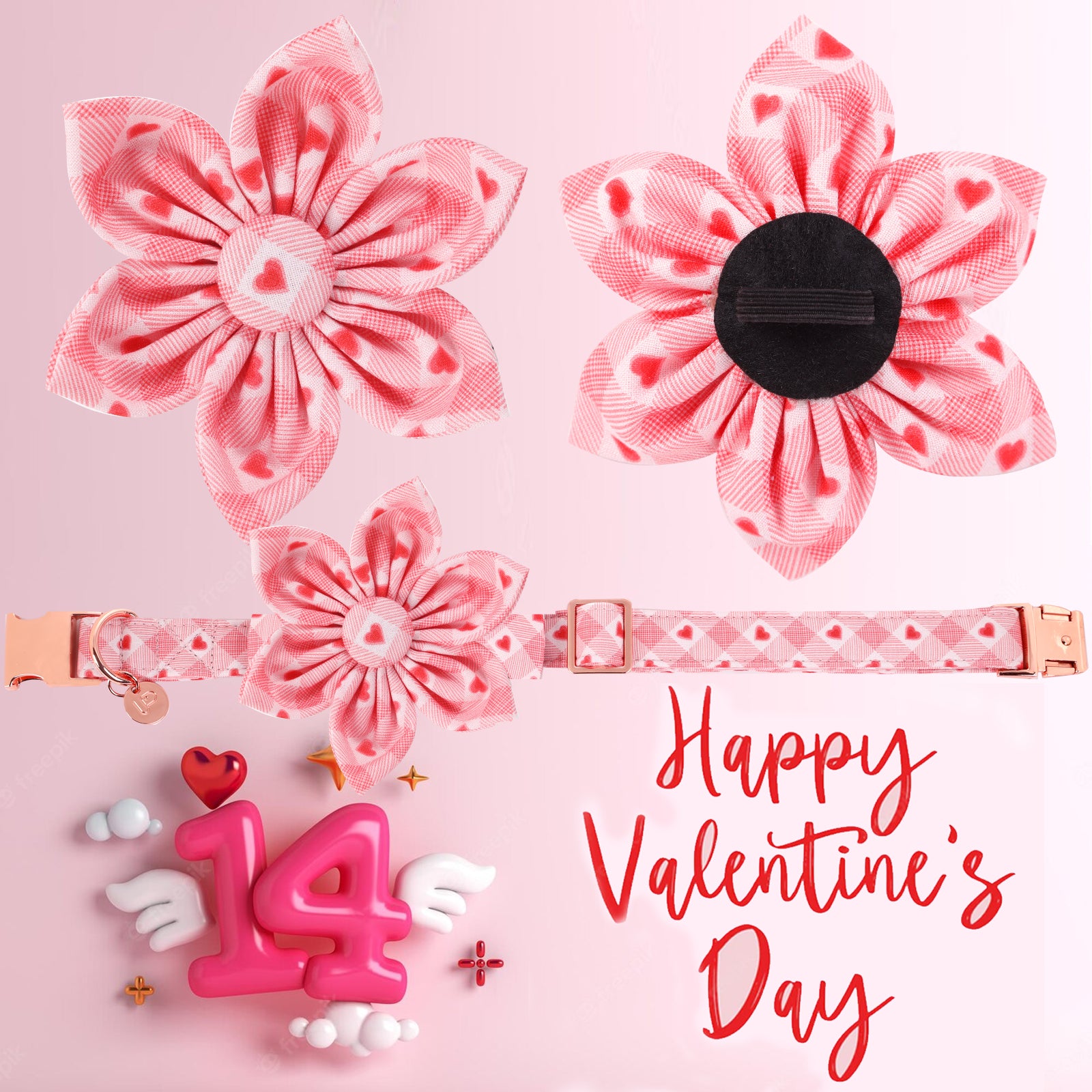 Valentine's Day Dog Collar with Flower for Female Dog