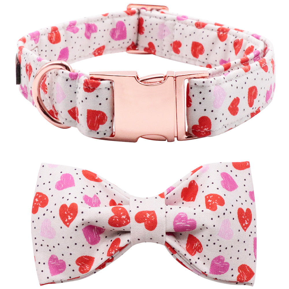 Valentine's Dog Collar with Bowtie for Girl or Boy, Hearts