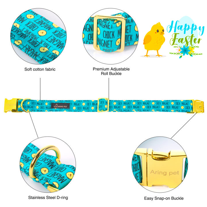 Easter Bowtie Dog Collar with Metal Buckle for Girl or Boy, Easter Chicken Pattern