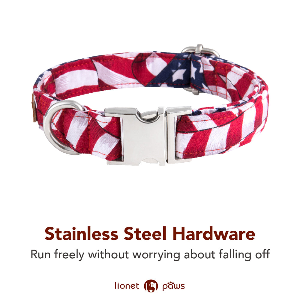 Patriotic Dog Collar with Bowtie, American Flag, 4th of July