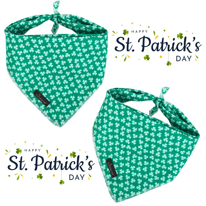 St. Patrick's Day Dog Bandana Handkerchief Scarf for Male Female Dog, Green Clover