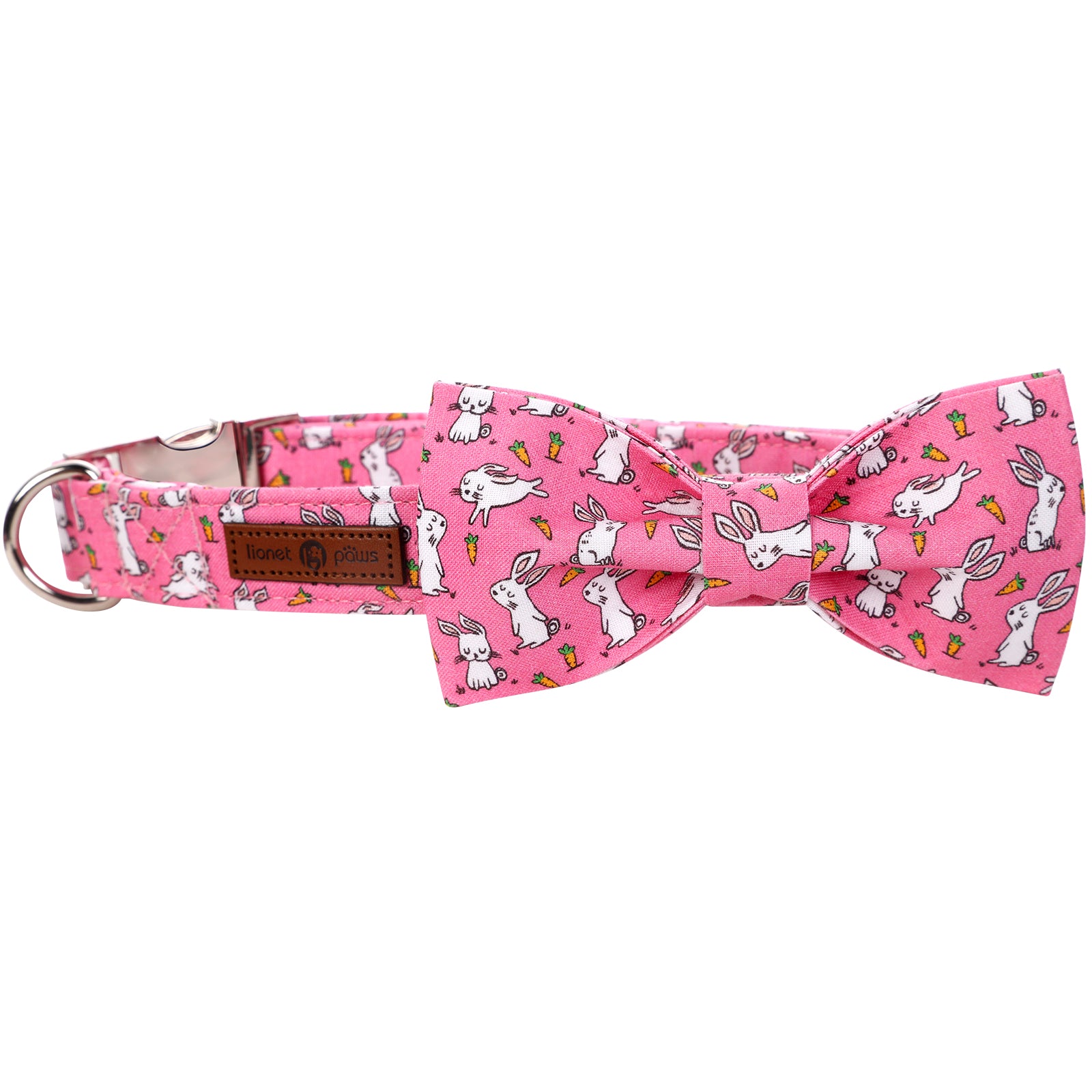 Easter Dog Collar with Bowtie, Rabbit and Carrot, Pink
