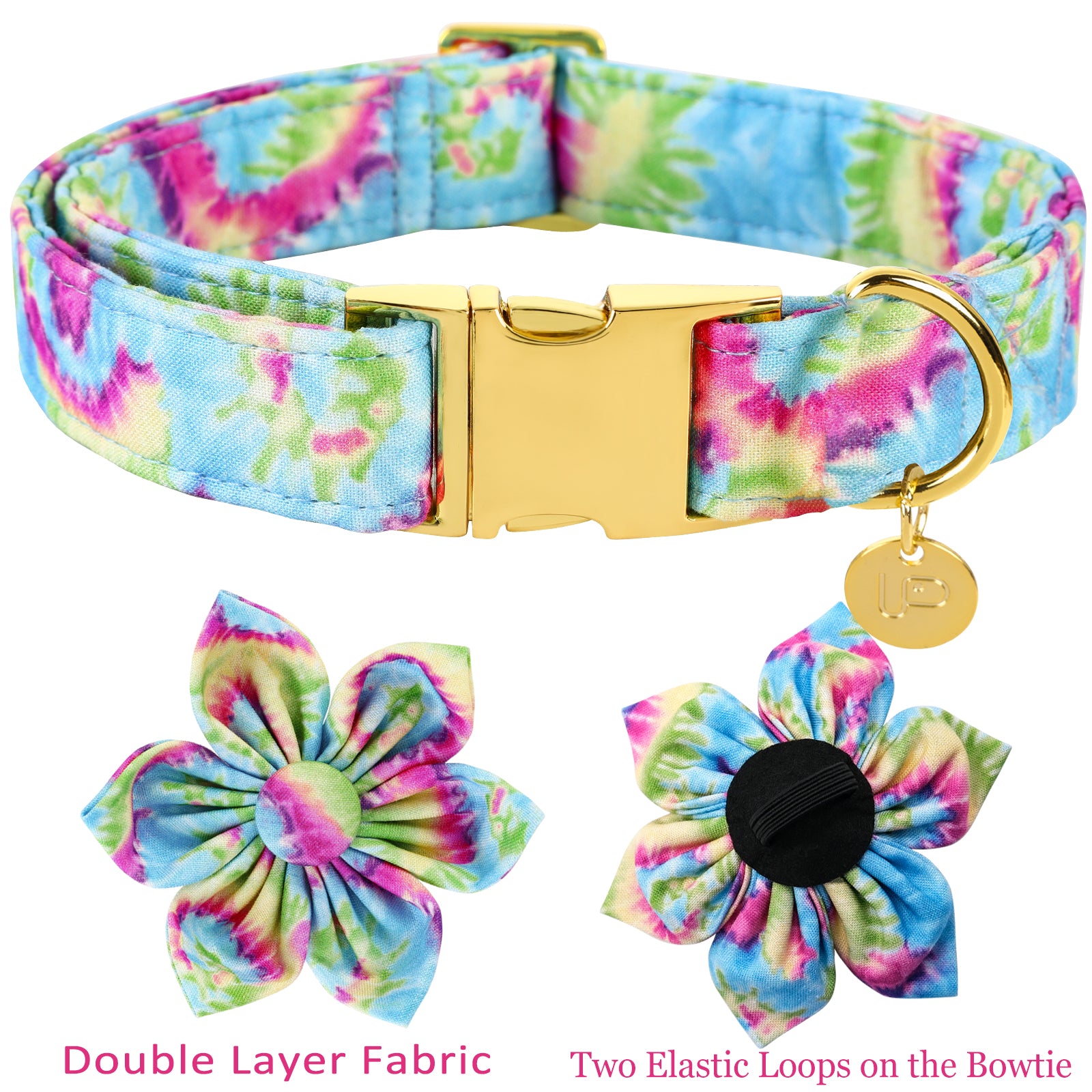 Tie-dye Dog Collar with Flower for Female Dog