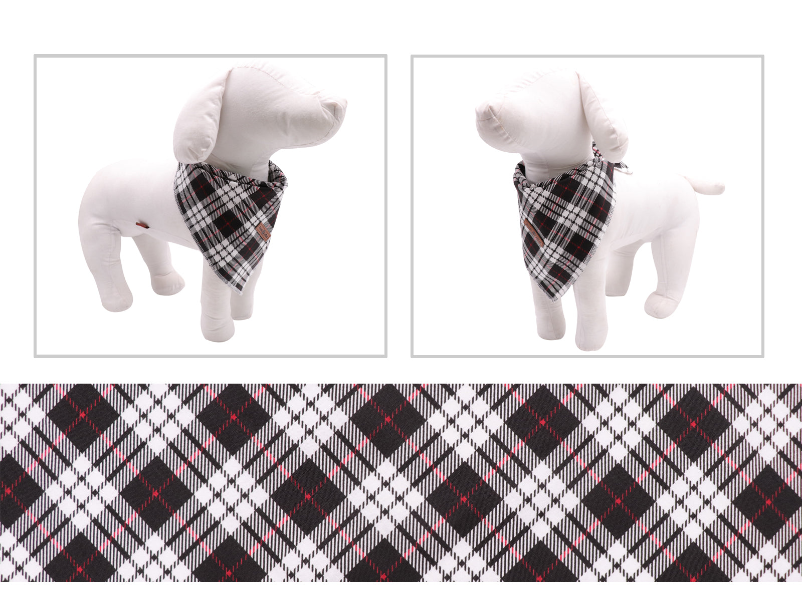 Black Plaid Dog Bandana for Small Medium Large Male Dogs Gift