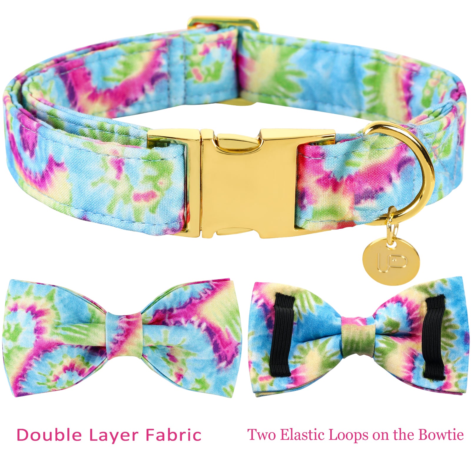 Tie-dye Dog Collar with Bowtie for Male Female Dogs